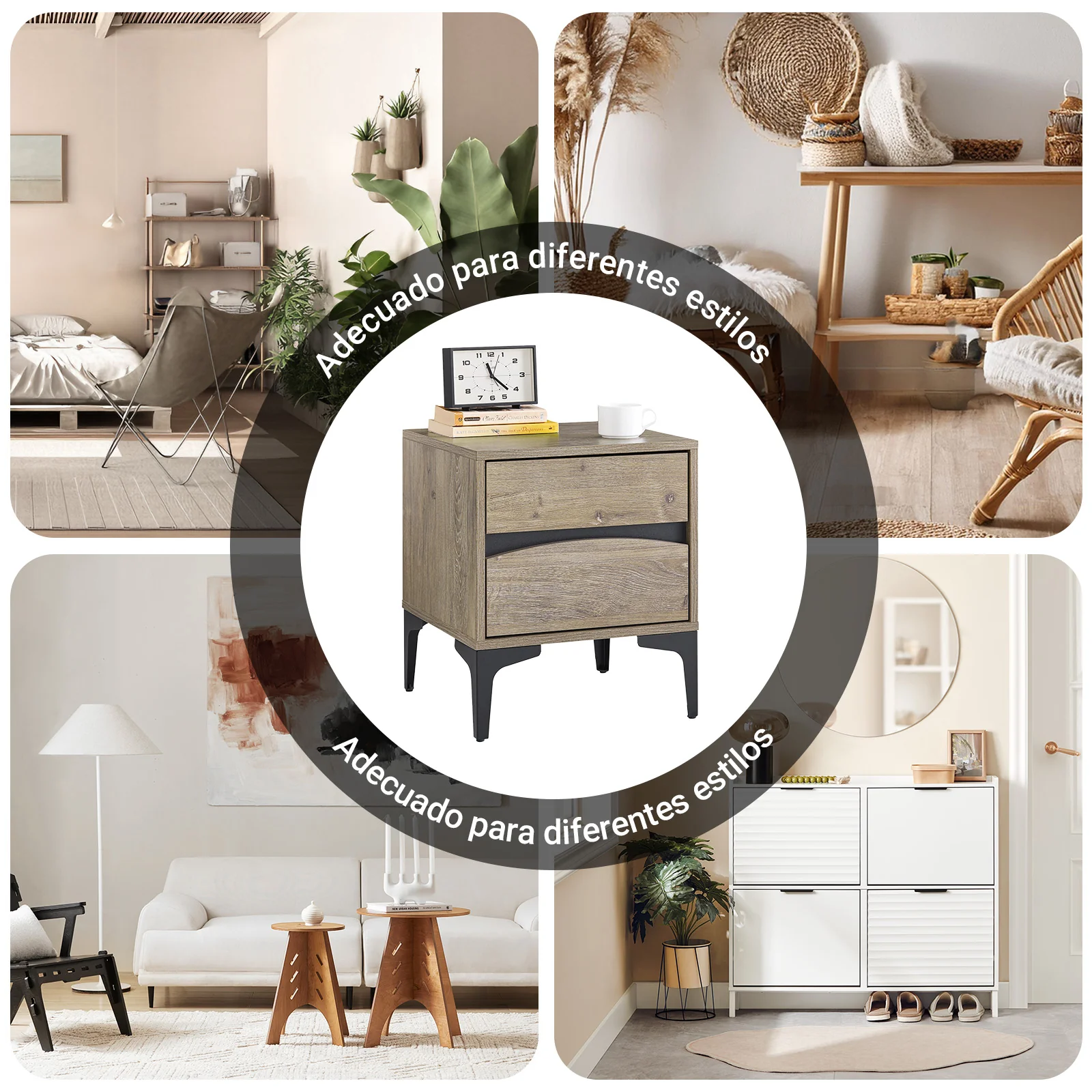 SoBuy FBT165-N Mesita de Noche con 2 cajones con Frente Curvo Natural 40×40×47 cm - Image 8
