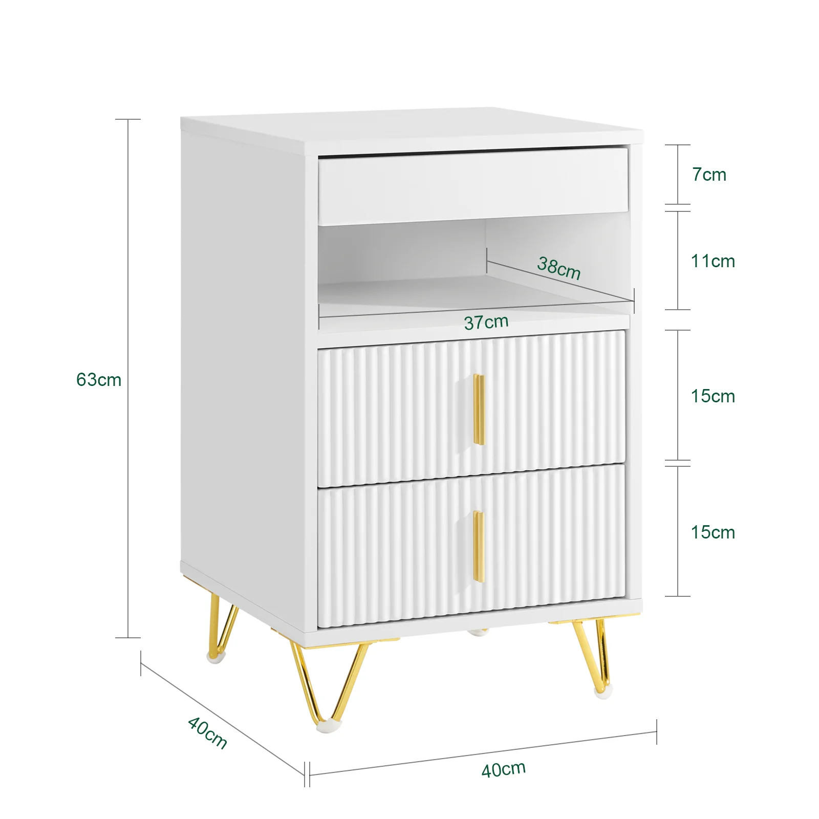 SoBuy FBT168-W Mesita de Noche Mesa Auxiliar con 3 cajones y Estante Blanca 40x40x63 cm - Image 3