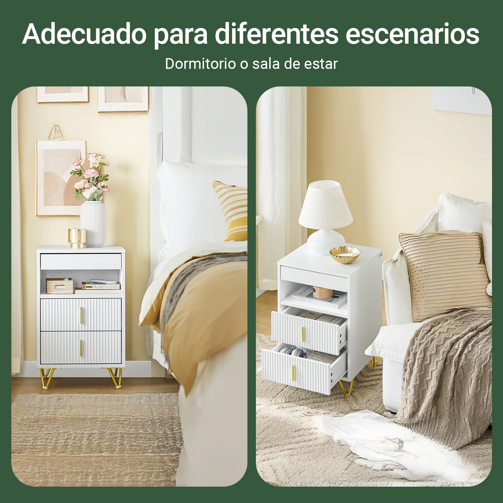 SoBuy FBT168-W Mesita de Noche Mesa Auxiliar con 3 cajones y Estante Blanca 40x40x63 cm - Image 7