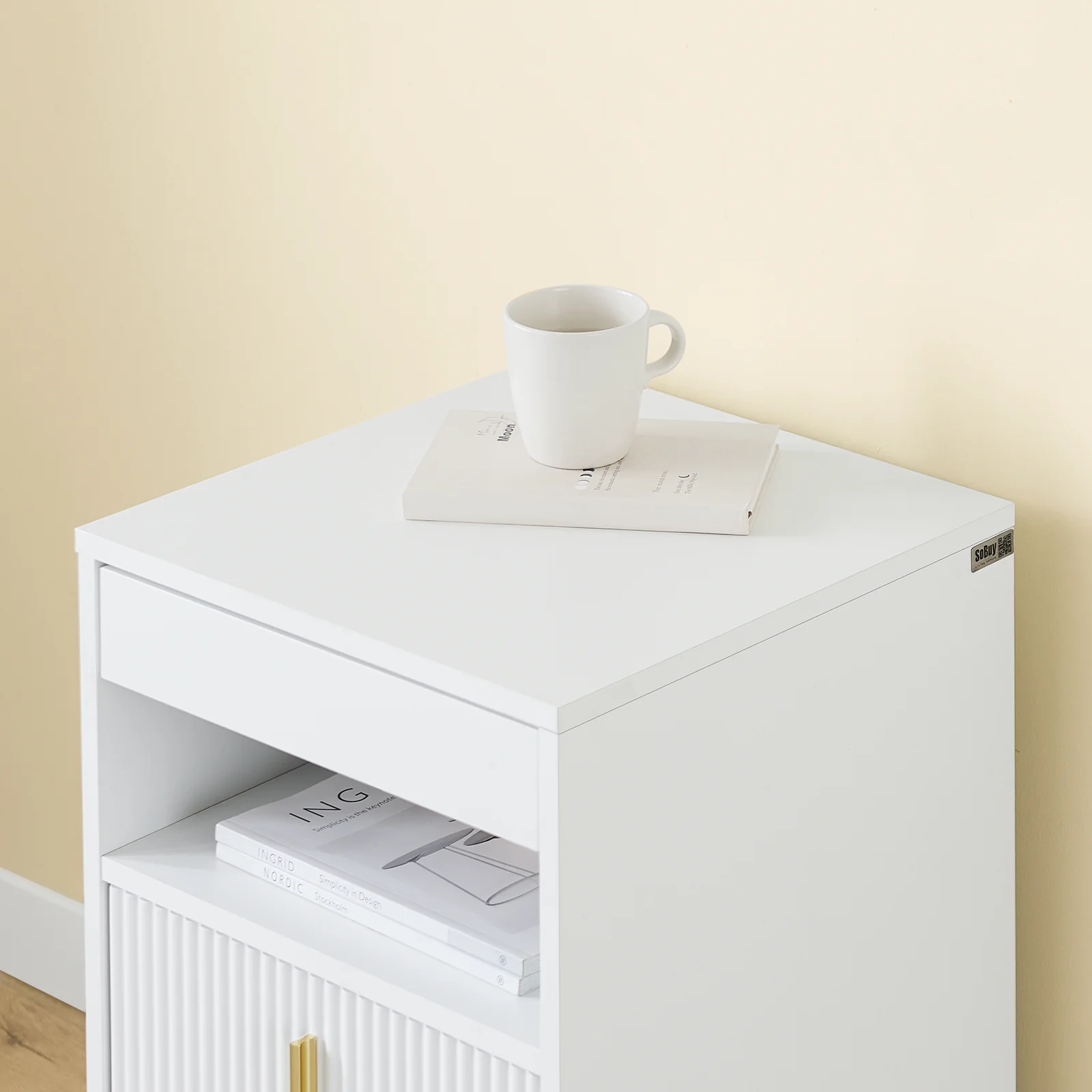 SoBuy FBT168-W Mesita de Noche Mesa Auxiliar con 3 cajones y Estante Blanca 40x40x63 cm - Image 9