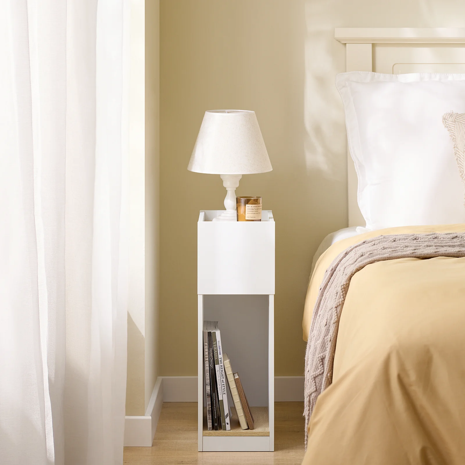 SoBuy FBT171-WN Mesita de Noche Estrecha con Cajón y Estante Blanco - Image 3