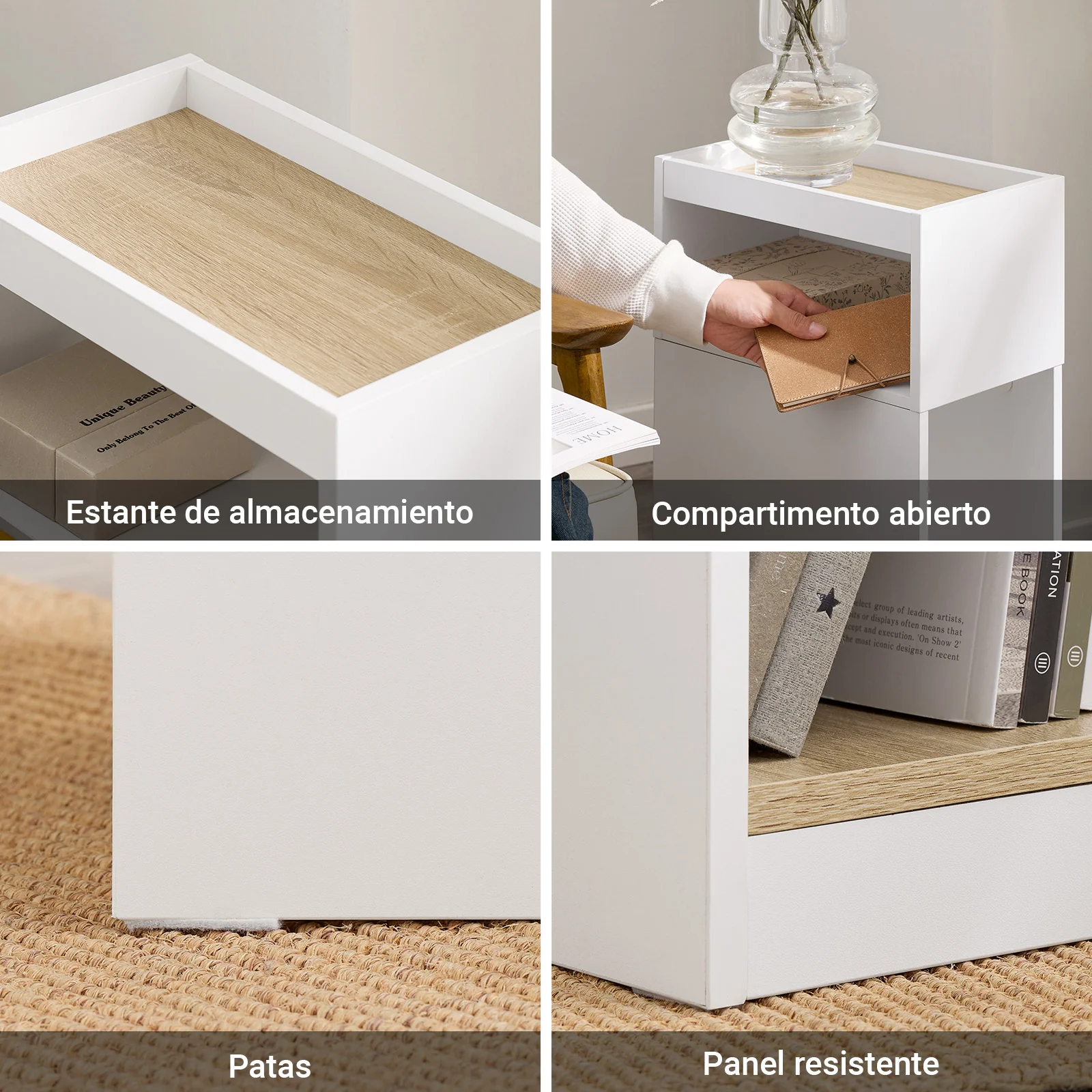 SoBuy FBT171-WN Mesita de Noche Estrecha con Cajón y Estante Blanco - Image 6