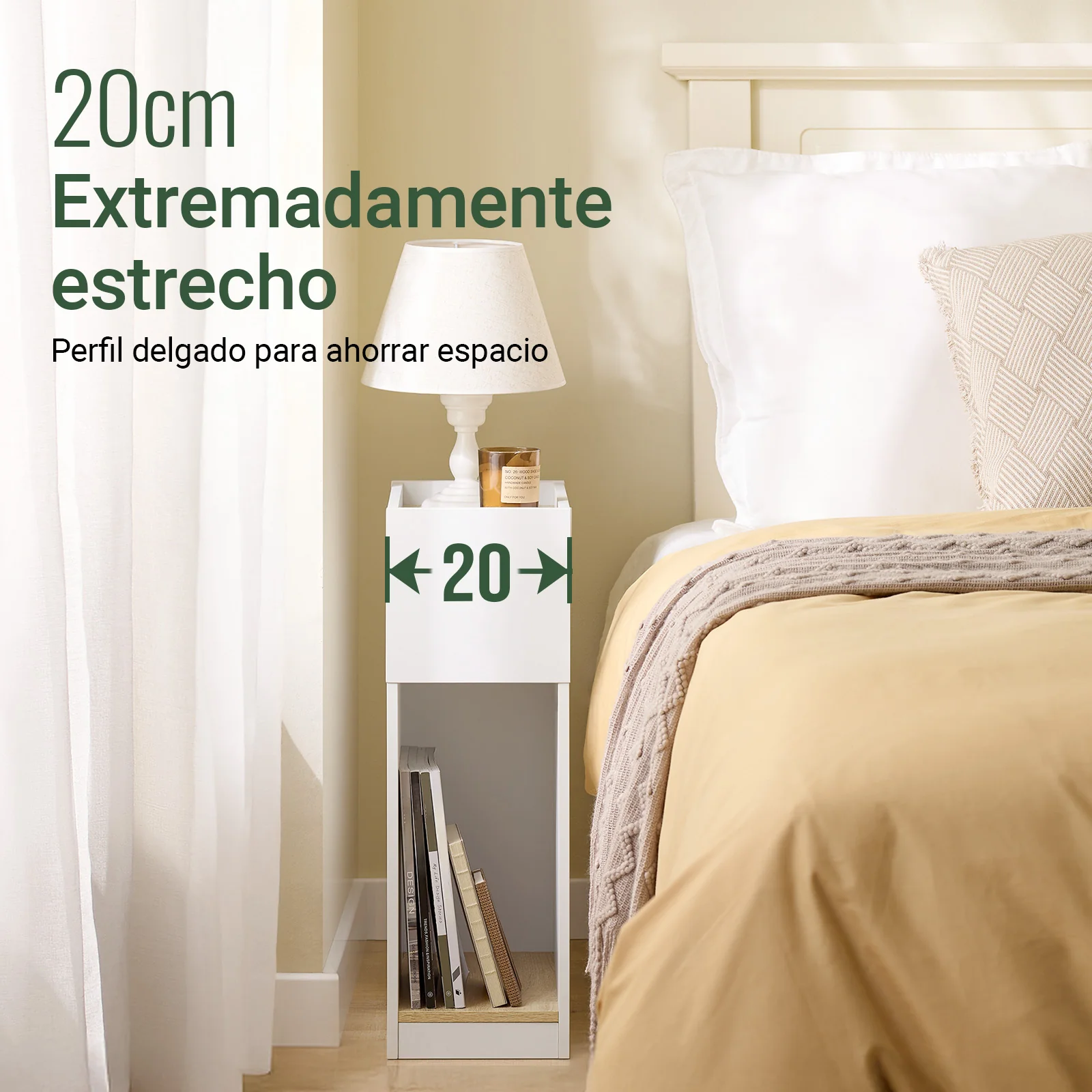 SoBuy FBT171-WN Mesita de Noche Estrecha con Cajón y Estante Blanco - Image 7