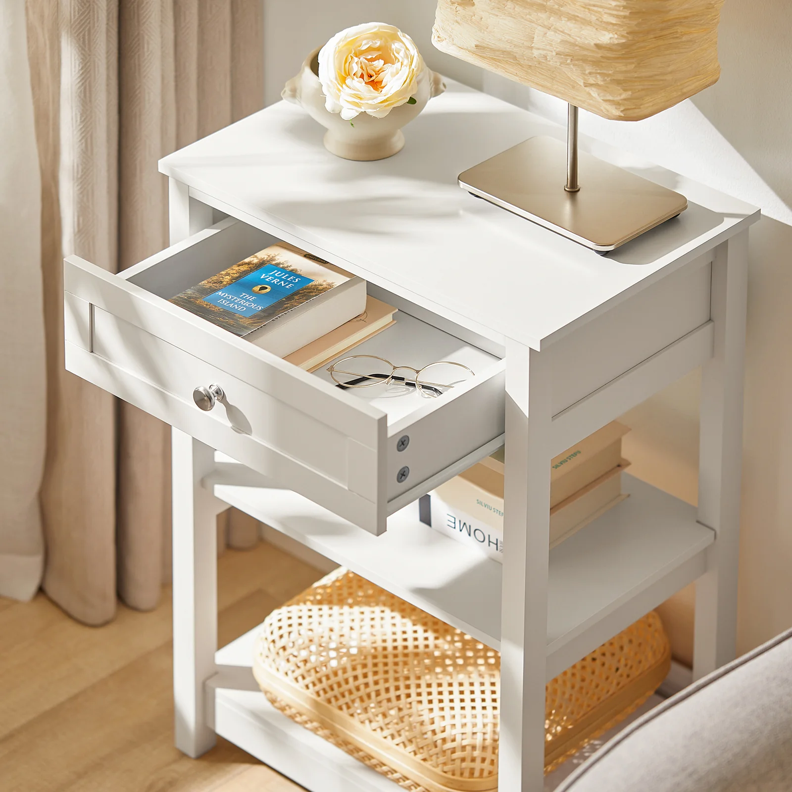 SoBuy FBT46-Wx2 Set de 2 Mesas auxiliares con 1 cajón Blanco - Image 6