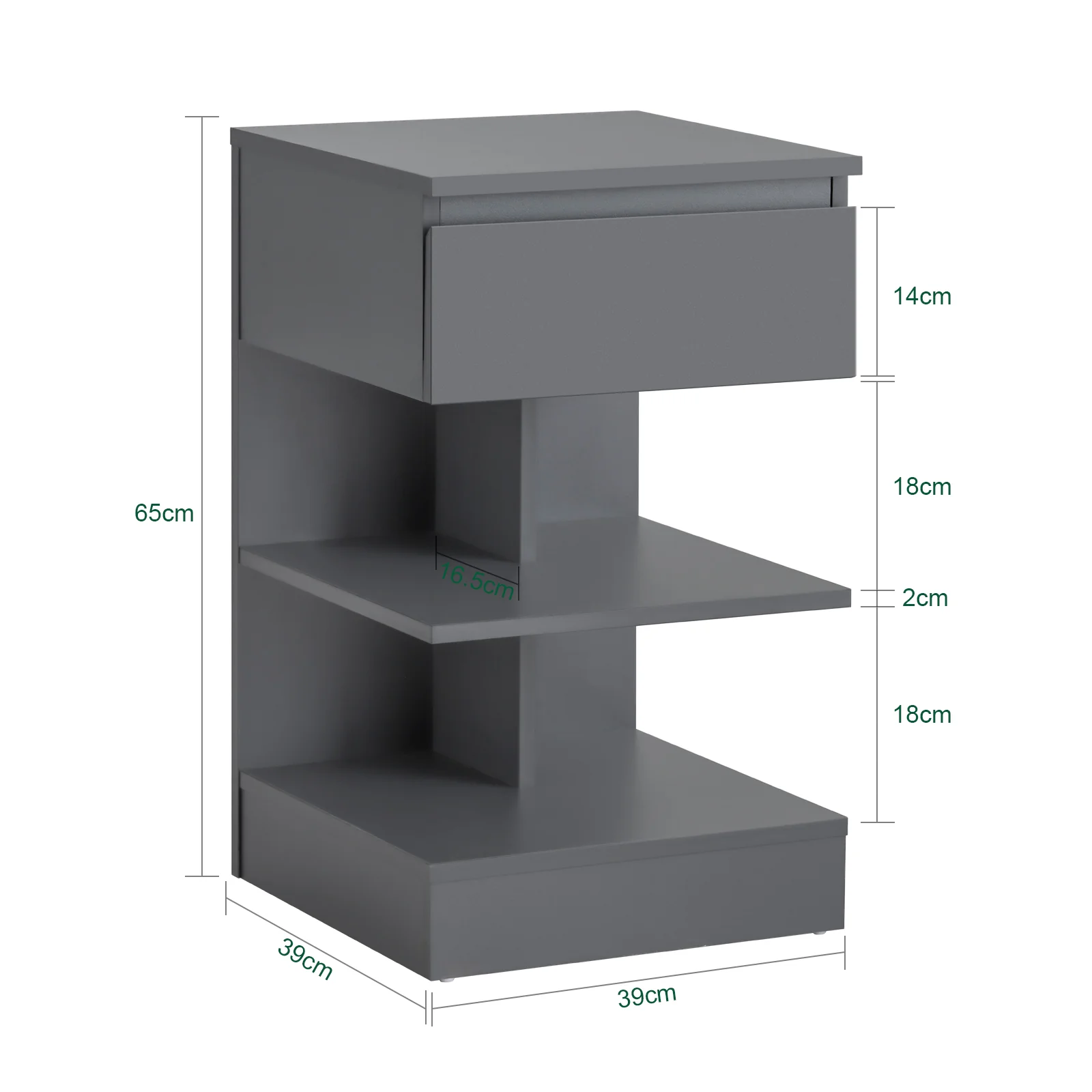 SoBuy FBT49-HG Mesita de Noche con 1 cajón y 2 estantes Gris - Image 3