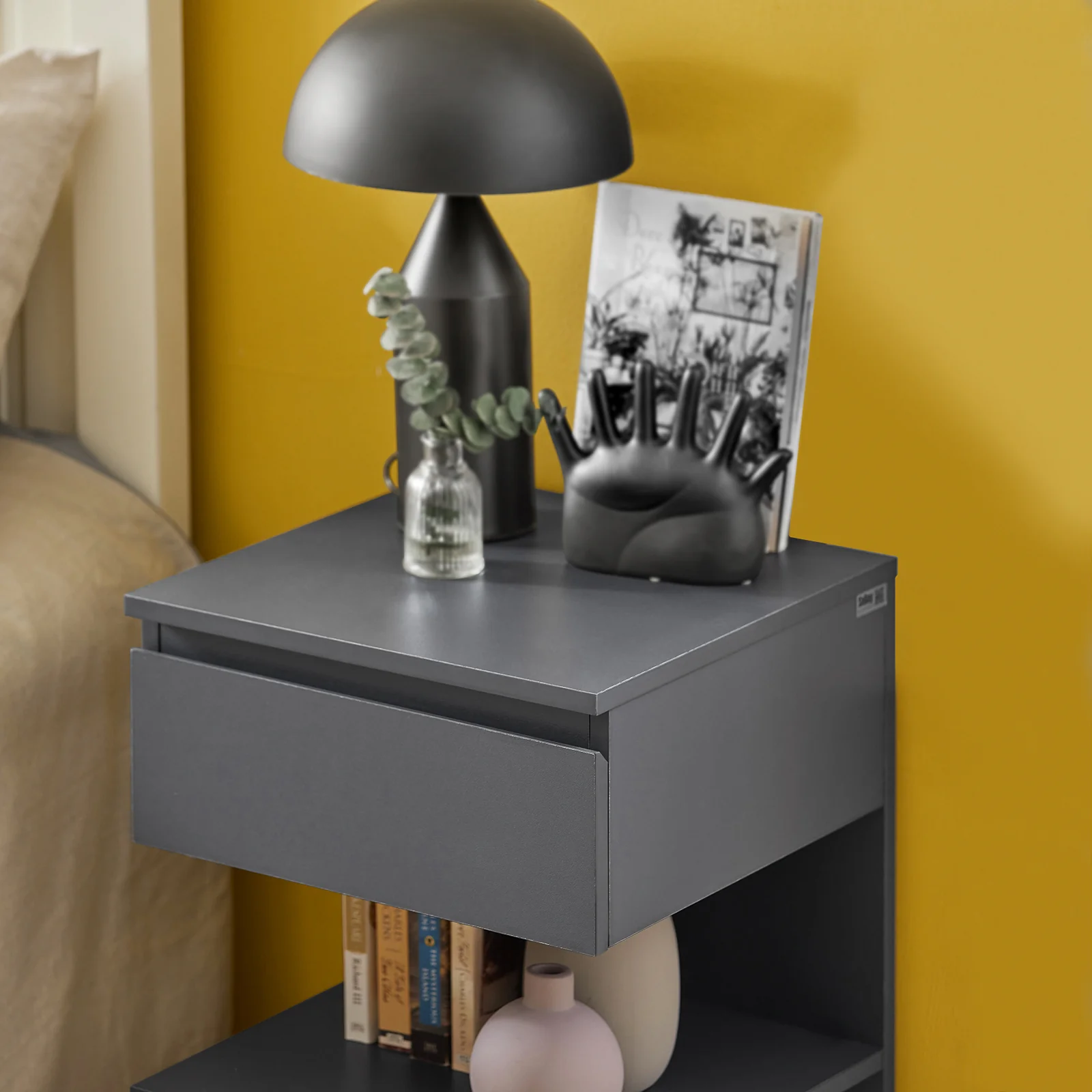 SoBuy FBT49-HG Mesita de Noche con 1 cajón y 2 estantes Gris - Image 6