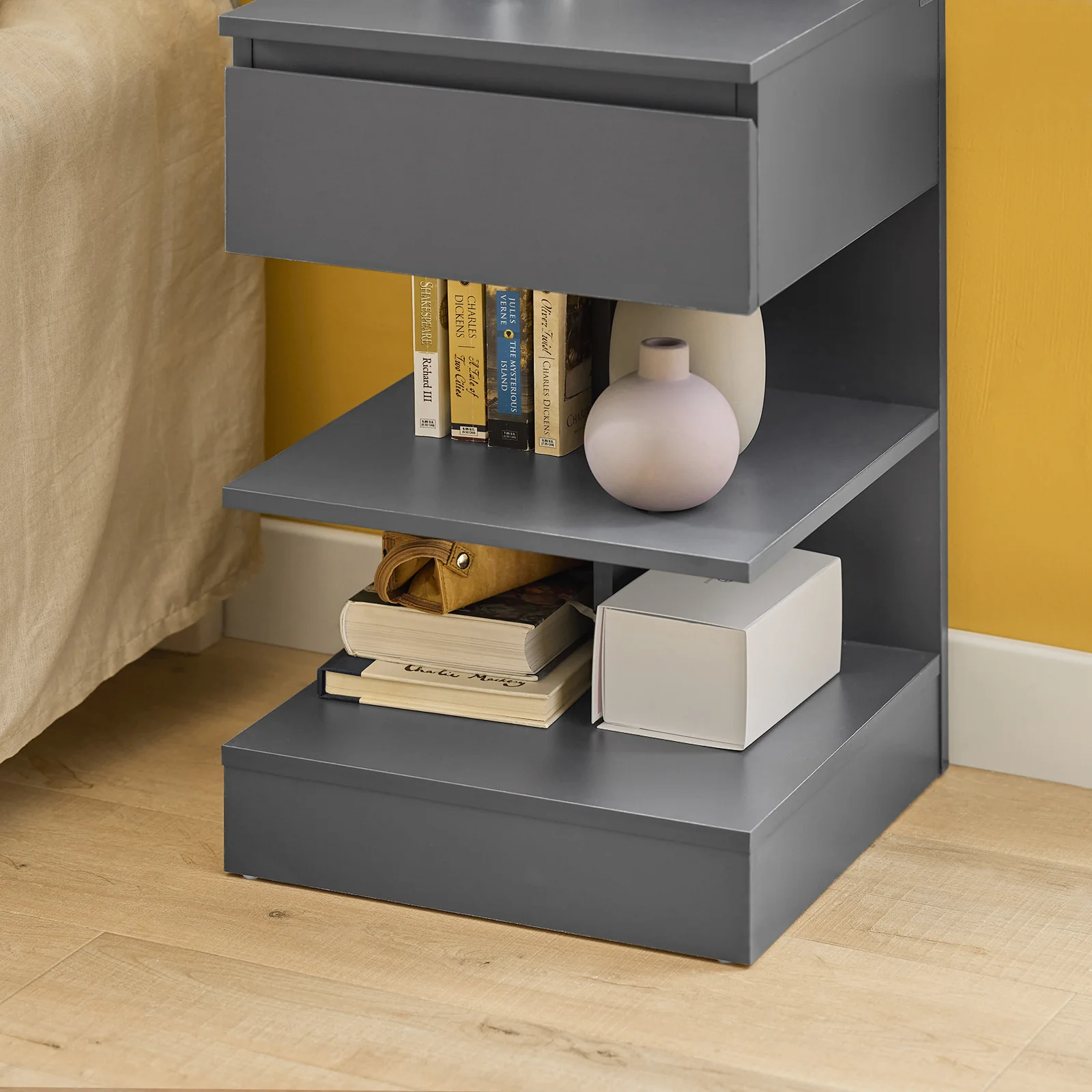 SoBuy FBT49-HG Mesita de Noche con 1 cajón y 2 estantes Gris - Image 7