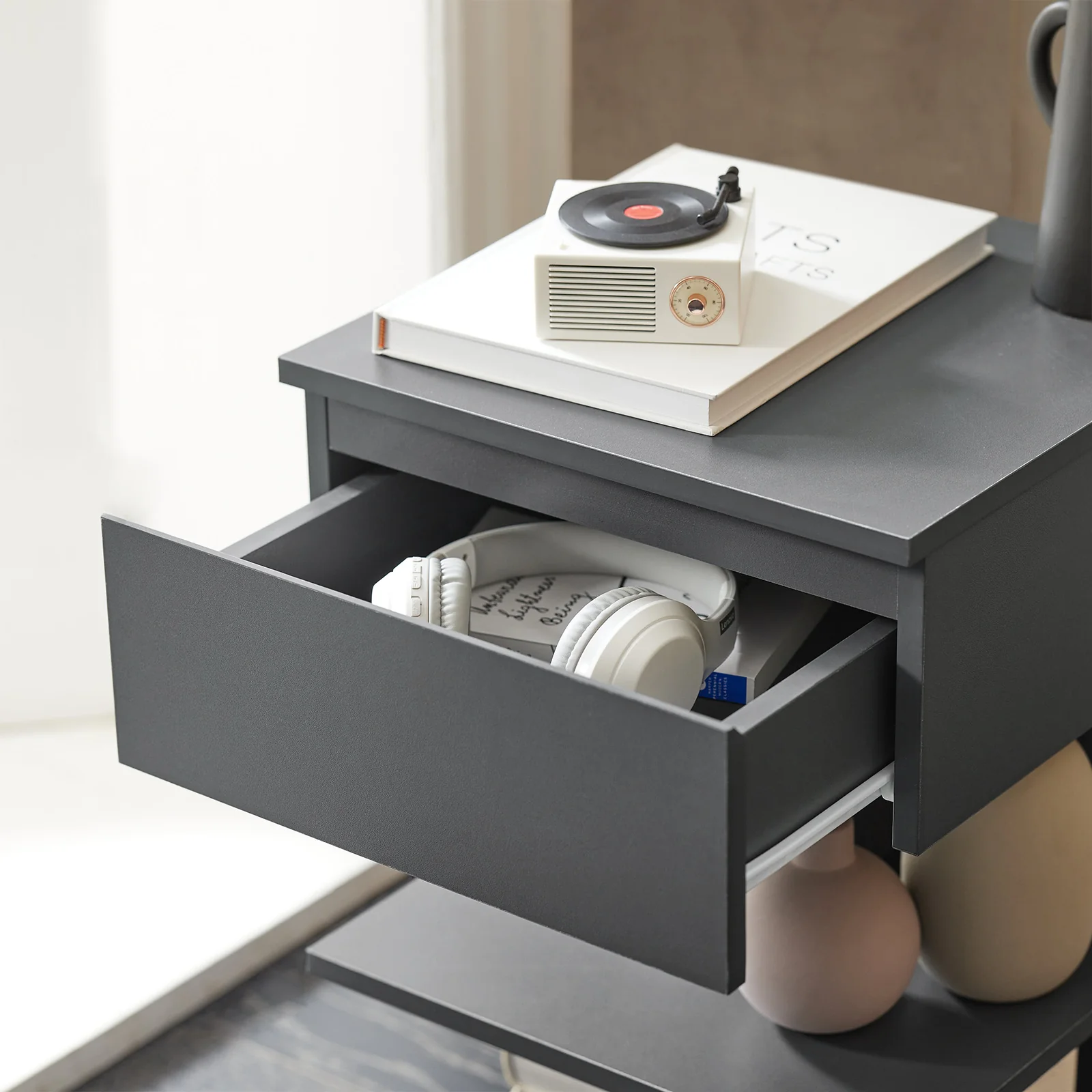 SoBuy FBT49-HG Mesita de Noche con 1 cajón y 2 estantes Gris - Image 9