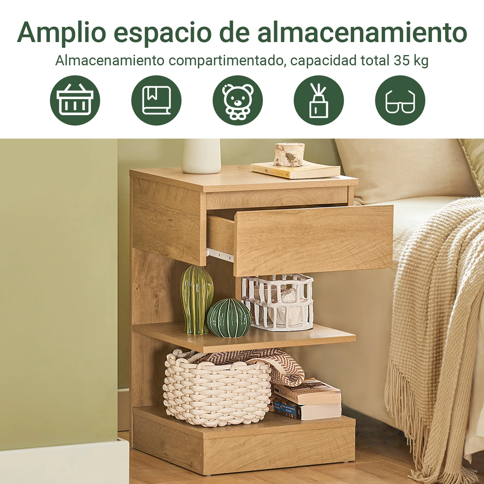 SoBuy FBT49-Nx2 Set de 2 Mesitas de Noche con 1 cajón y 2 estantes Marron - Image 4