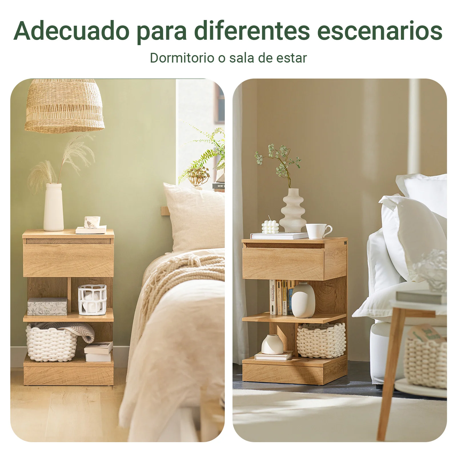 SoBuy FBT49-Nx2 Set de 2 Mesitas de Noche con 1 cajón y 2 estantes Marron - Image 6