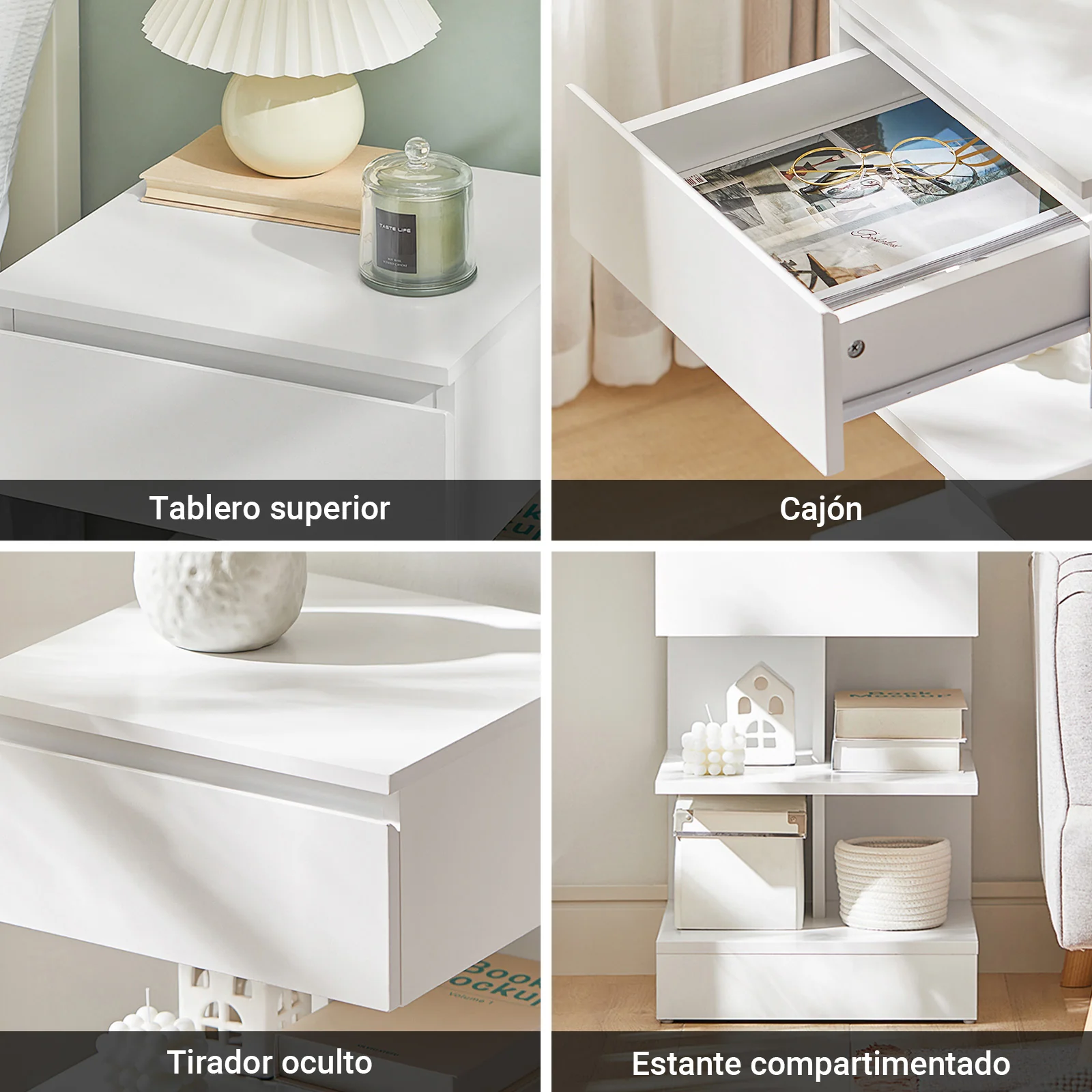 SoBuy FBT49-Wx2 Set de 2 Mesitas de Noche con 1 cajón y 2 estantes Blanco - Image 5