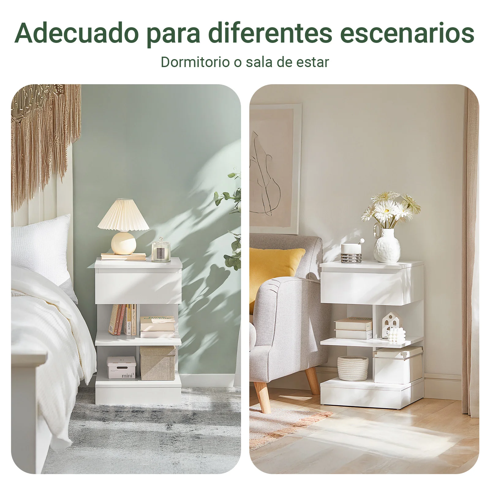 SoBuy FBT49-Wx2 Set de 2 Mesitas de Noche con 1 cajón y 2 estantes Blanco - Image 6
