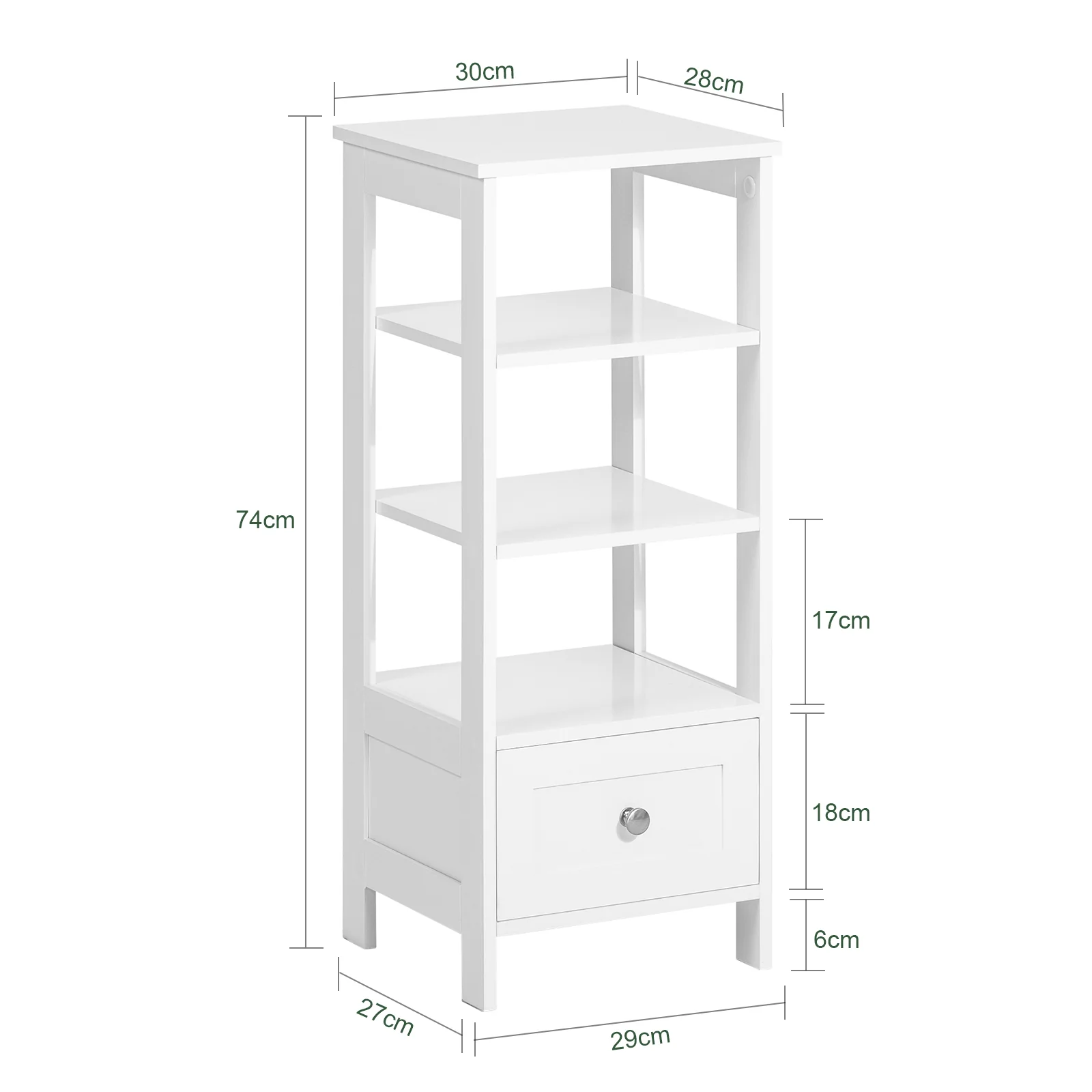 SoBuy FBT91-W Mesa Auxiliar Alta con 1 cajón y 3 Niveles Blanco - Image 3