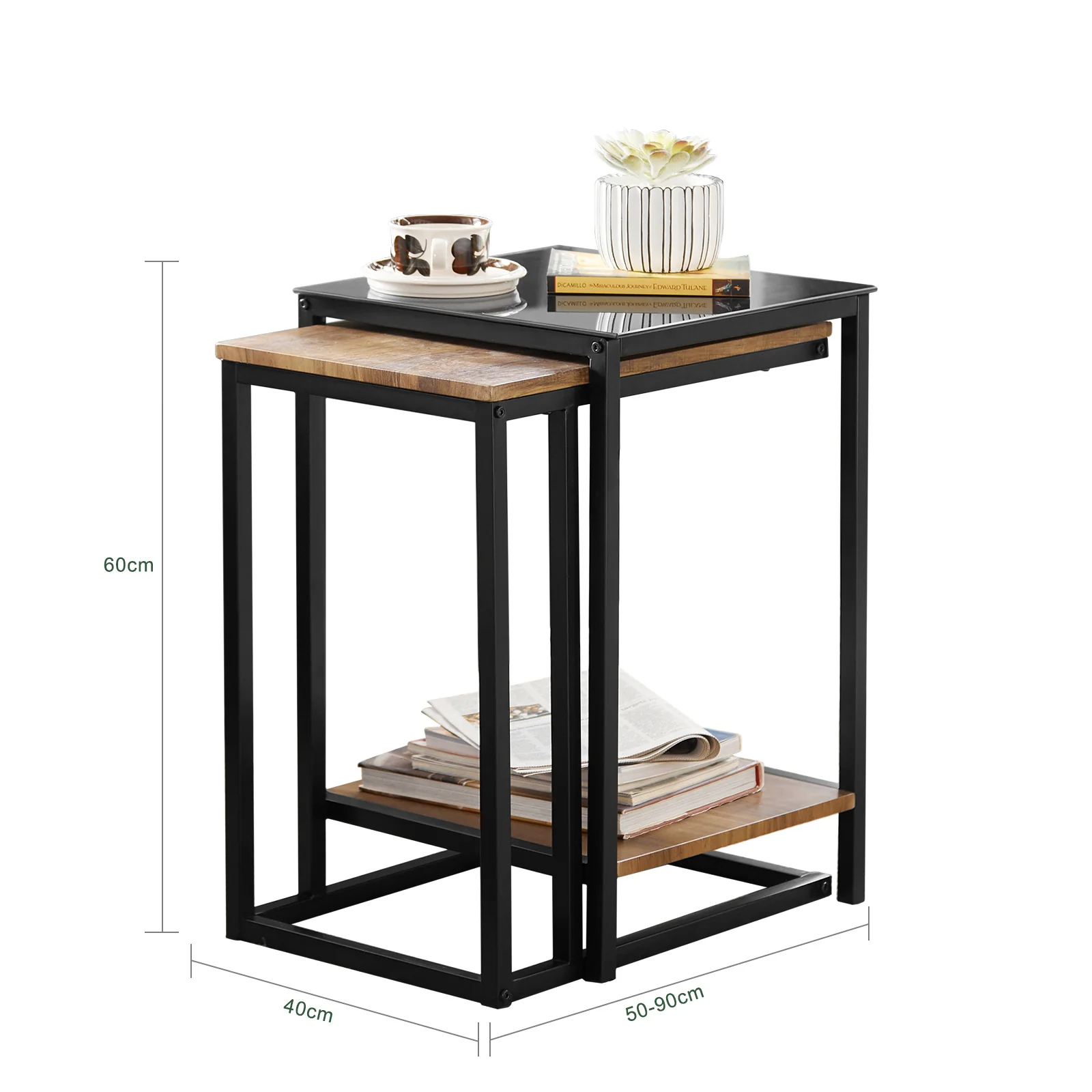 Preventa-SoBuy FBT99-F Set de 2 Mesas Auxiliares Madera y Vidrio Negro - Image 3