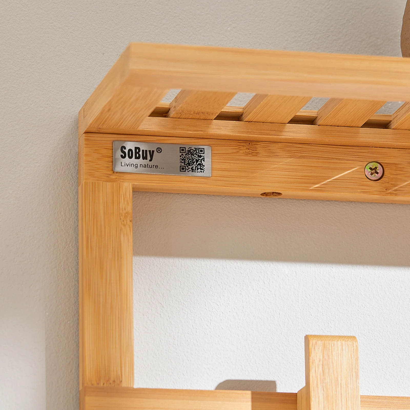 SoBuy FHK06-N Perchero de Pared con 6 Ganchos y 1 Estante Bambú - Image 7