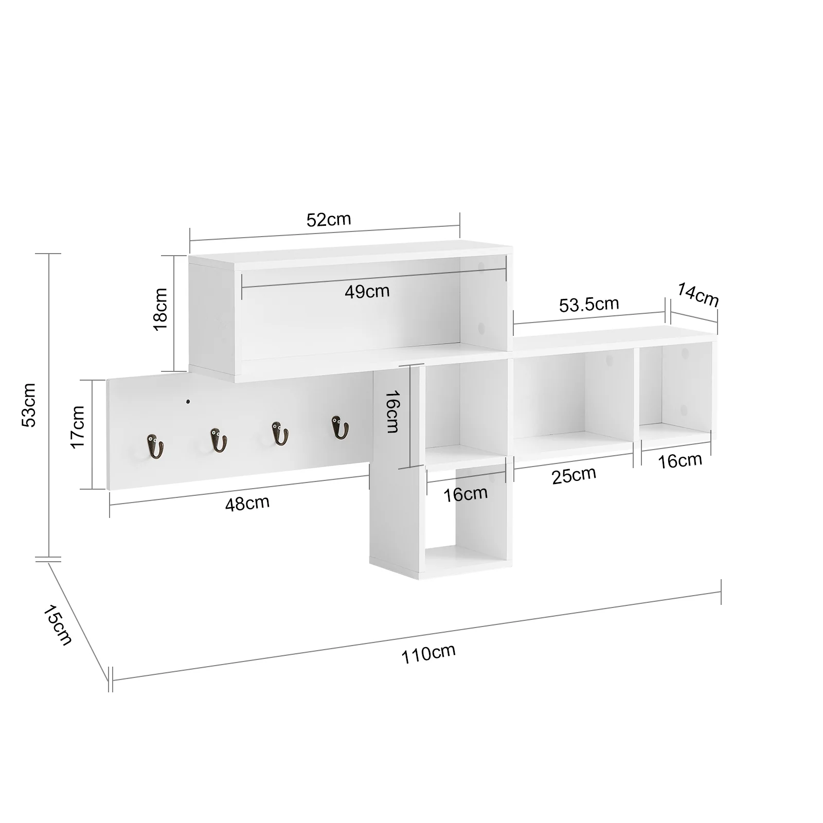 SoBuy FHK17-W Perchero de Pared con 5 Compartimentos y 4 Ganchos - Image 3