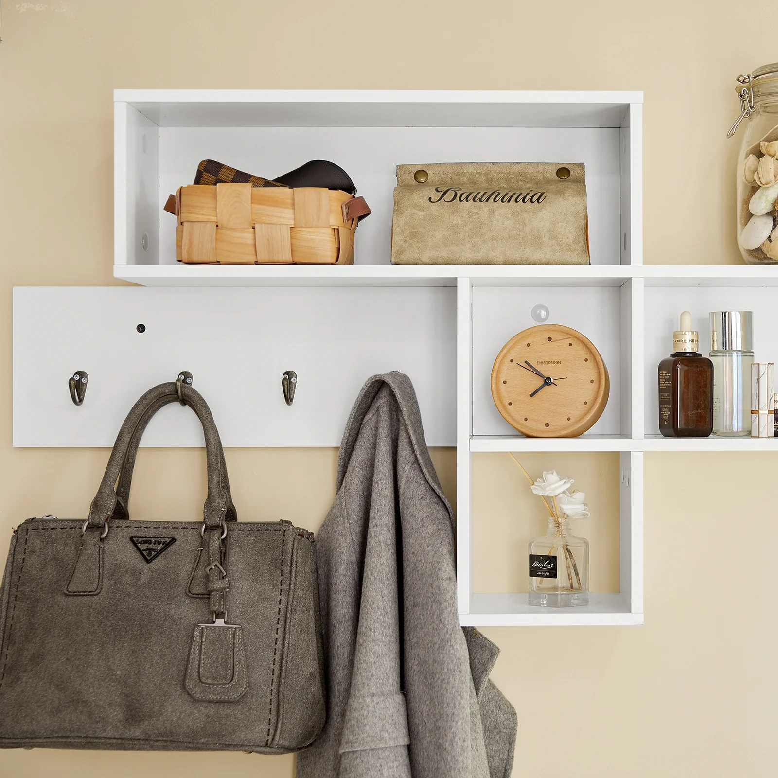 SoBuy FHK17-W Perchero de Pared con 5 Compartimentos y 4 Ganchos - Image 7