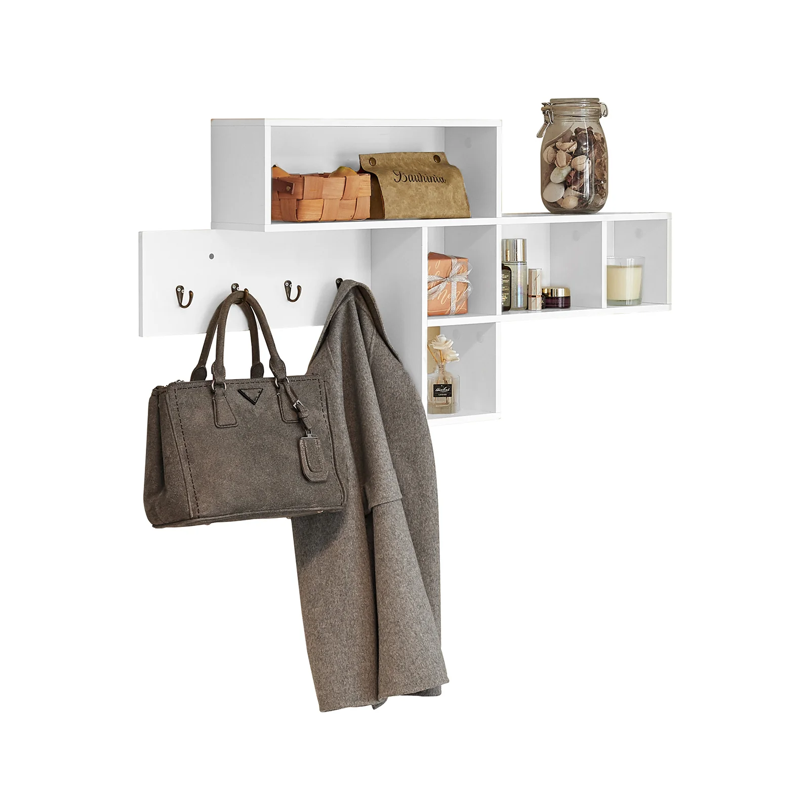 SoBuy FHK17-W Perchero de Pared con 5 Compartimentos y 4 Ganchos - Image 8