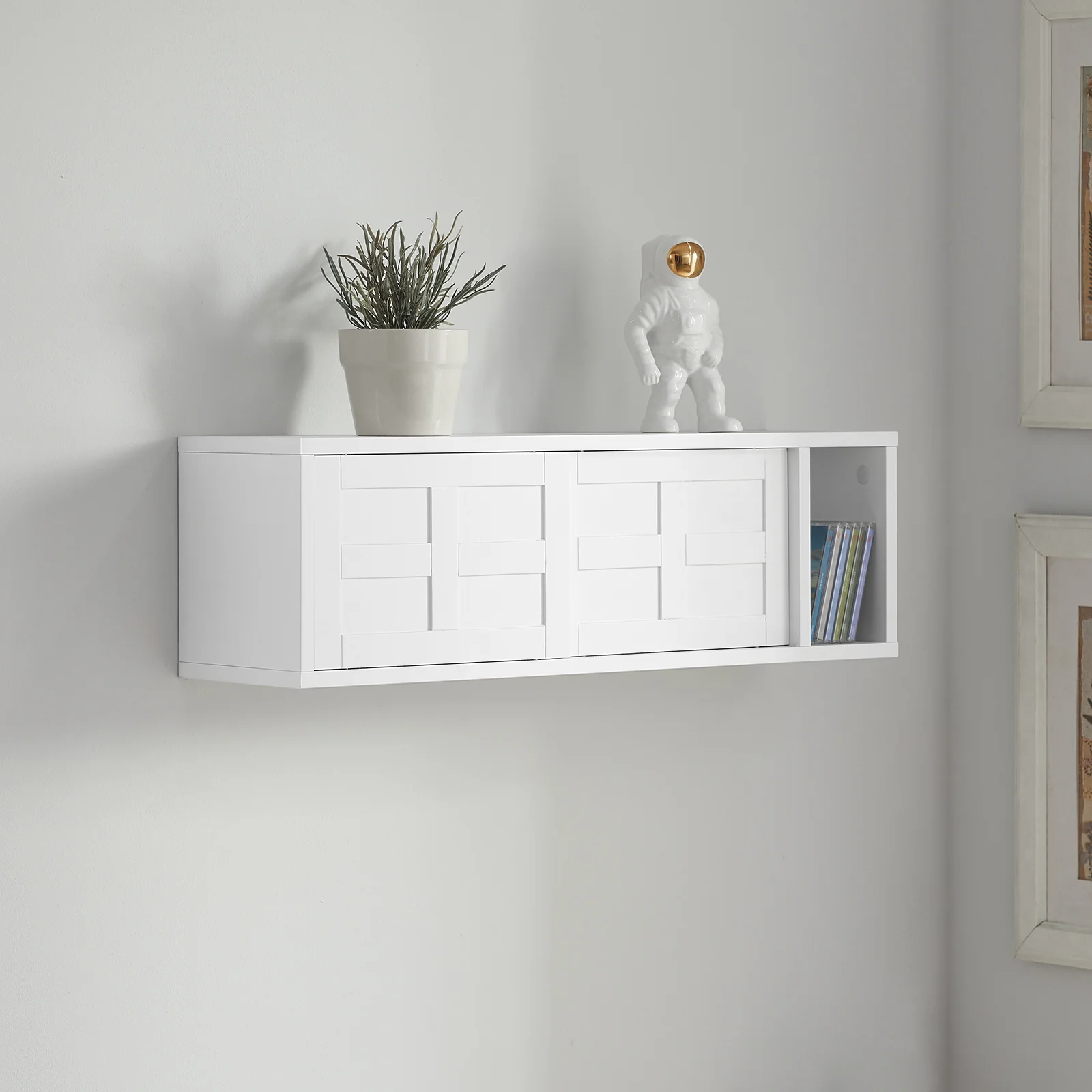 SoBuy FHK18-W Perchero de Pared con 2 Puertas Correderas y 1 Compartimento Blanco - Image 4