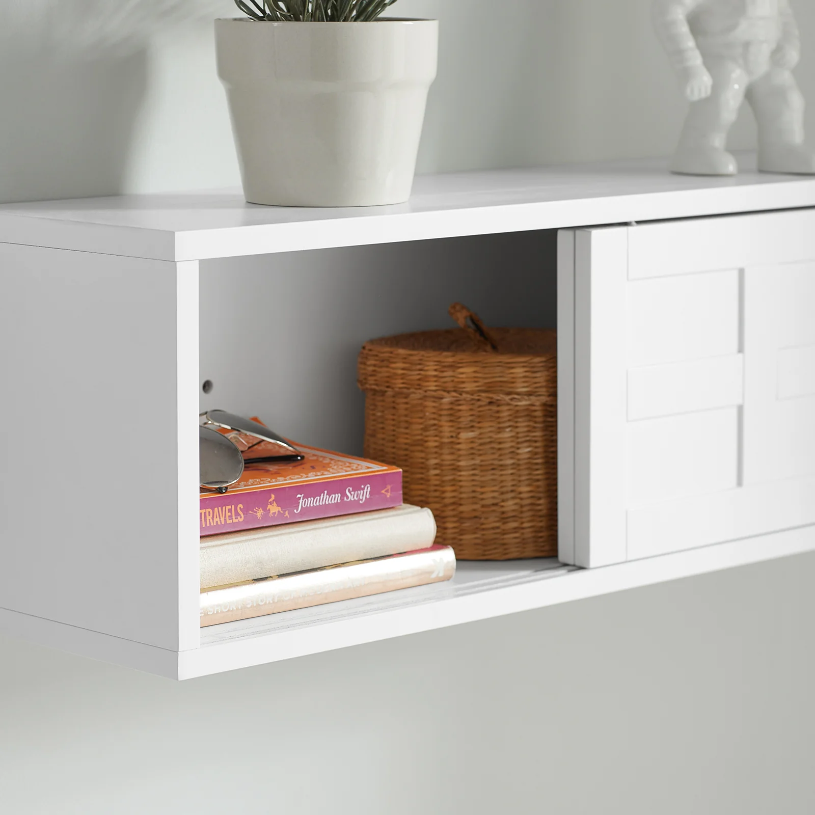 SoBuy FHK18-W Perchero de Pared con 2 Puertas Correderas y 1 Compartimento Blanco - Image 9