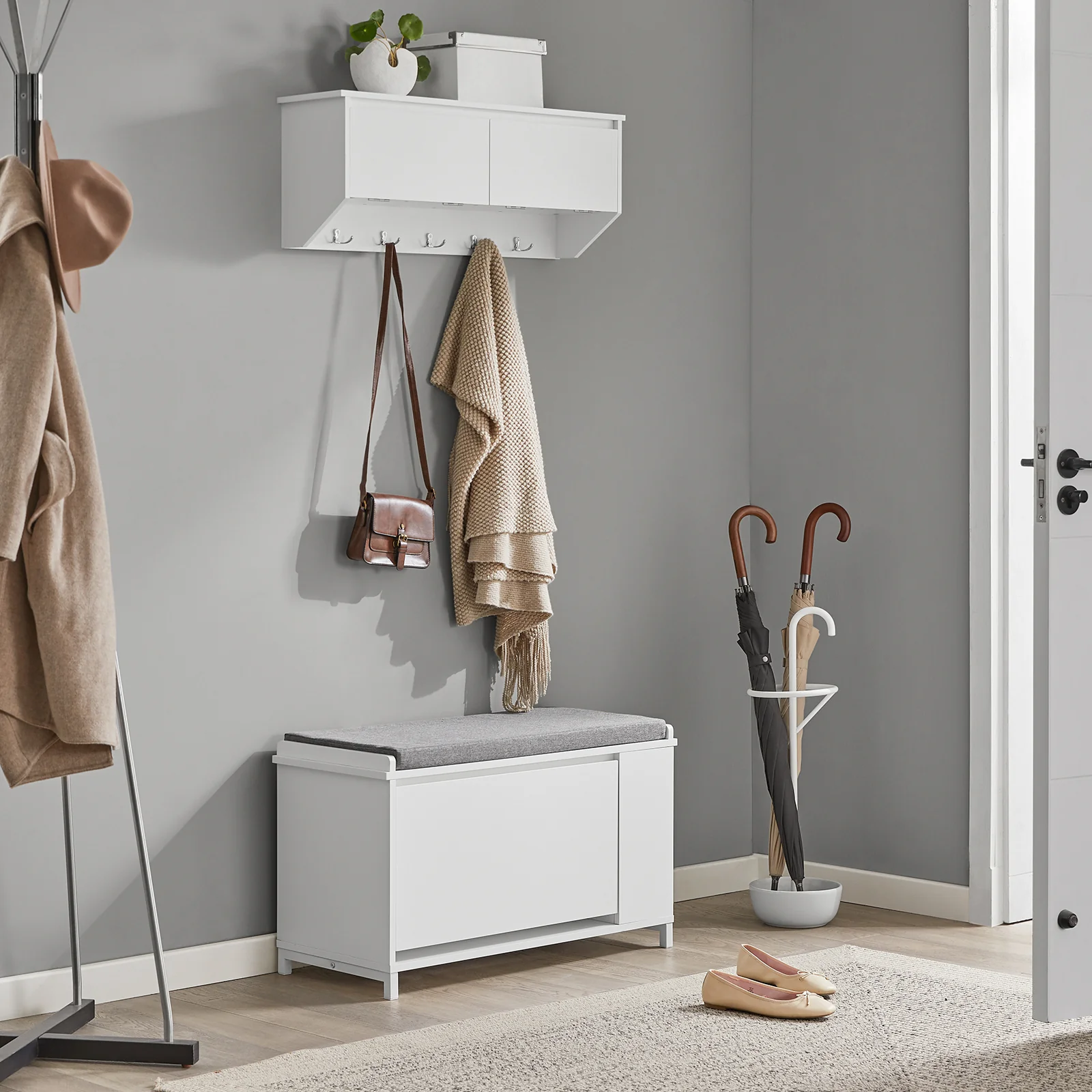 SoBuy FHK24-W Perchero de Pared con 2 Puertas y 5 Ganchos - Image 4