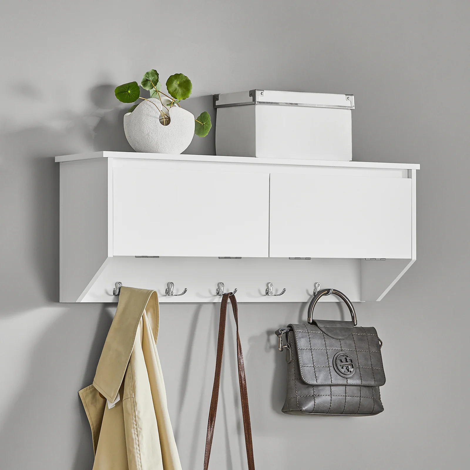 SoBuy FHK24-W Perchero de Pared con 2 Puertas y 5 Ganchos - Image 5