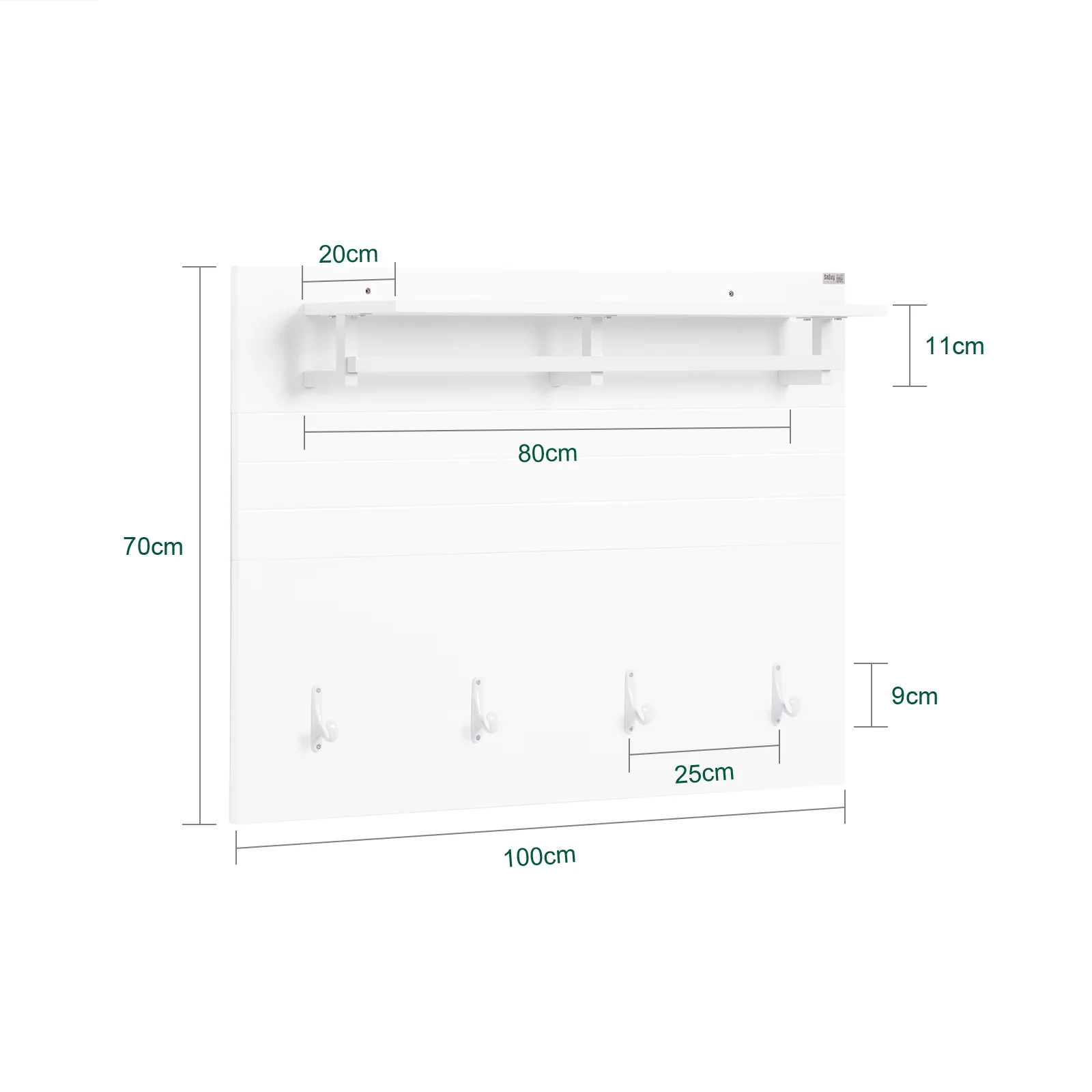 SoBuy FHK36-W Estante de Pared con 4 Ganchos Blanco 100 x 70 cm - Image 3