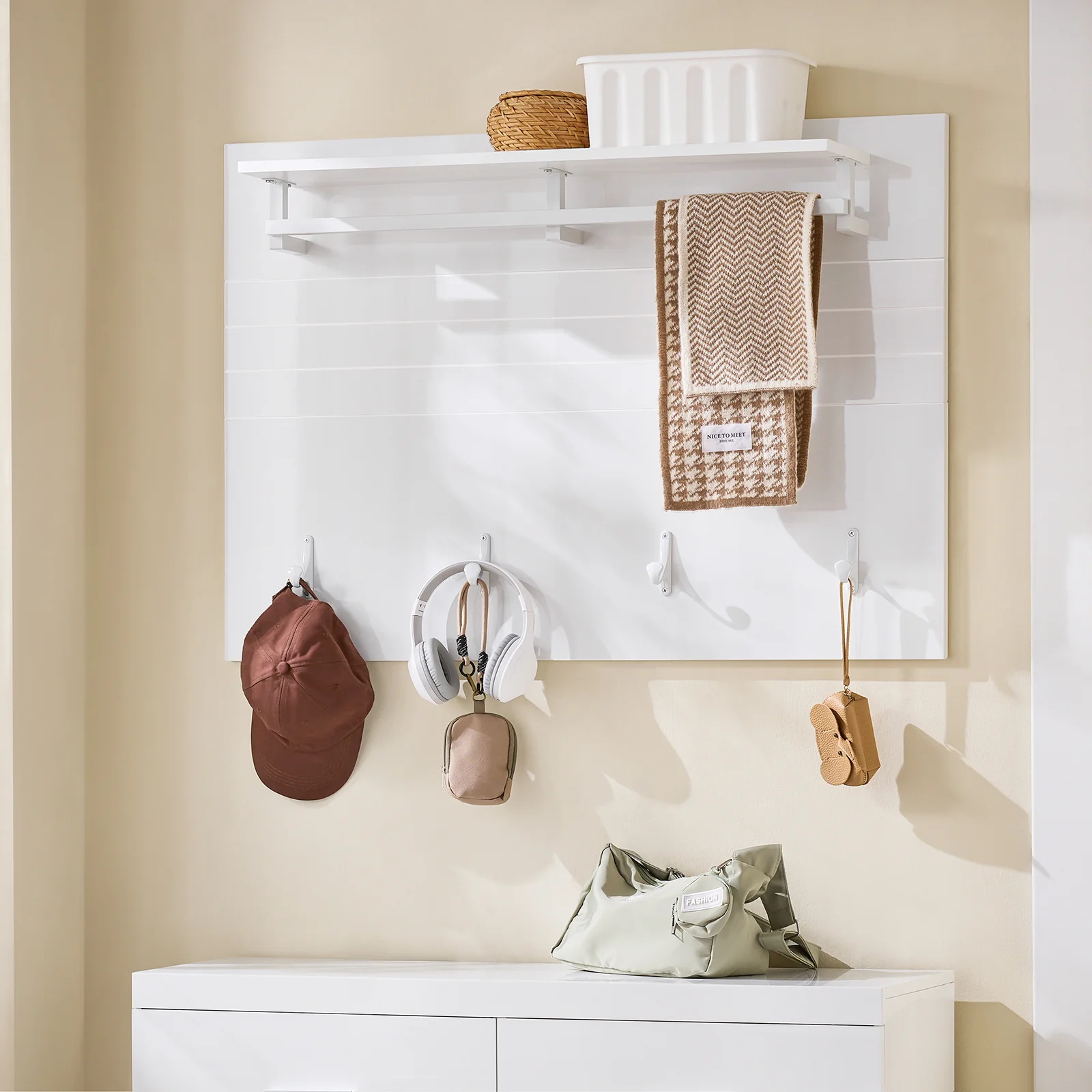 SoBuy FHK36-W Estante de Pared con 4 Ganchos Blanco 100 x 70 cm - Image 5