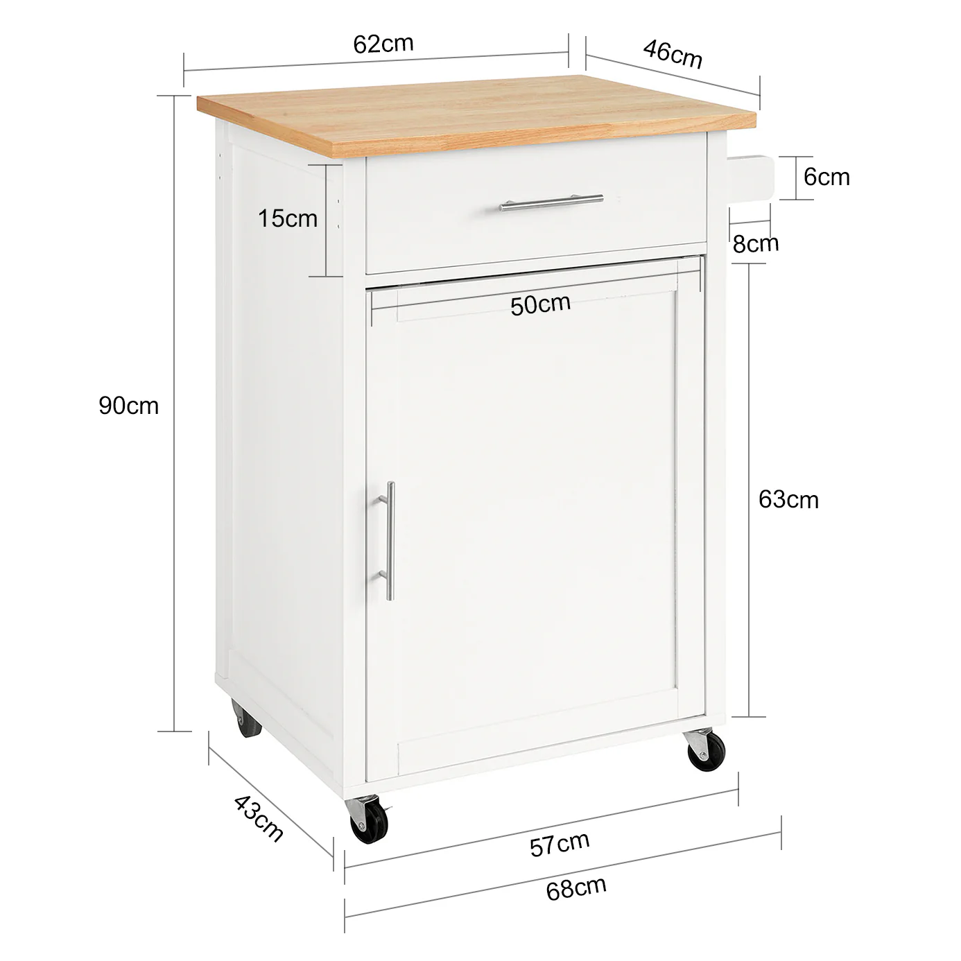 SoBuy FKW102-WN Carrito Auxiliar con 1 cajón y 1 Puerta Blanco y Natural - Image 3