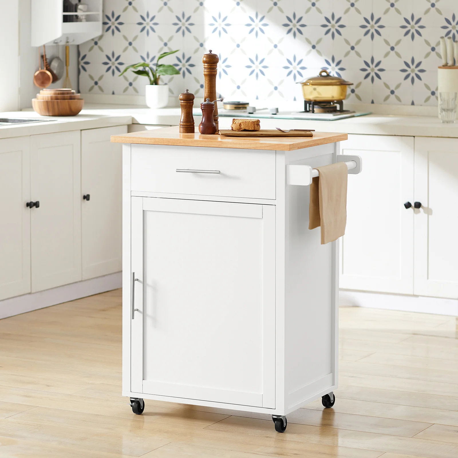 SoBuy FKW102-WN Carrito Auxiliar con 1 cajón y 1 Puerta Blanco y Natural - Image 8