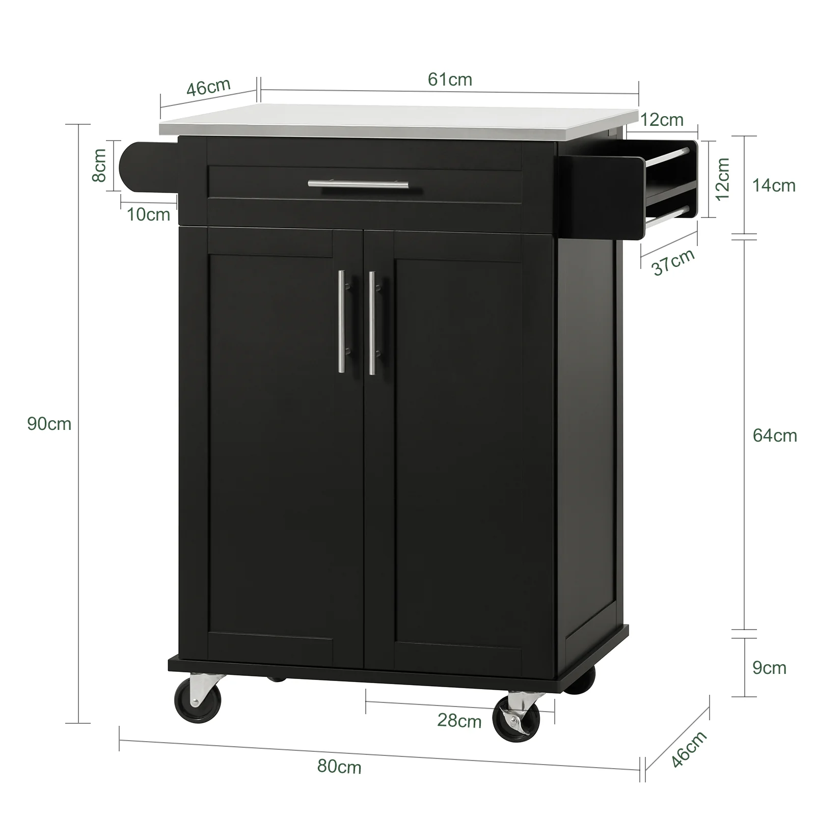 SoBuy FKW110-SCH Carro de Cocina Multiusos con puerta y cajón Tablero de acero inoxidable - Image 3