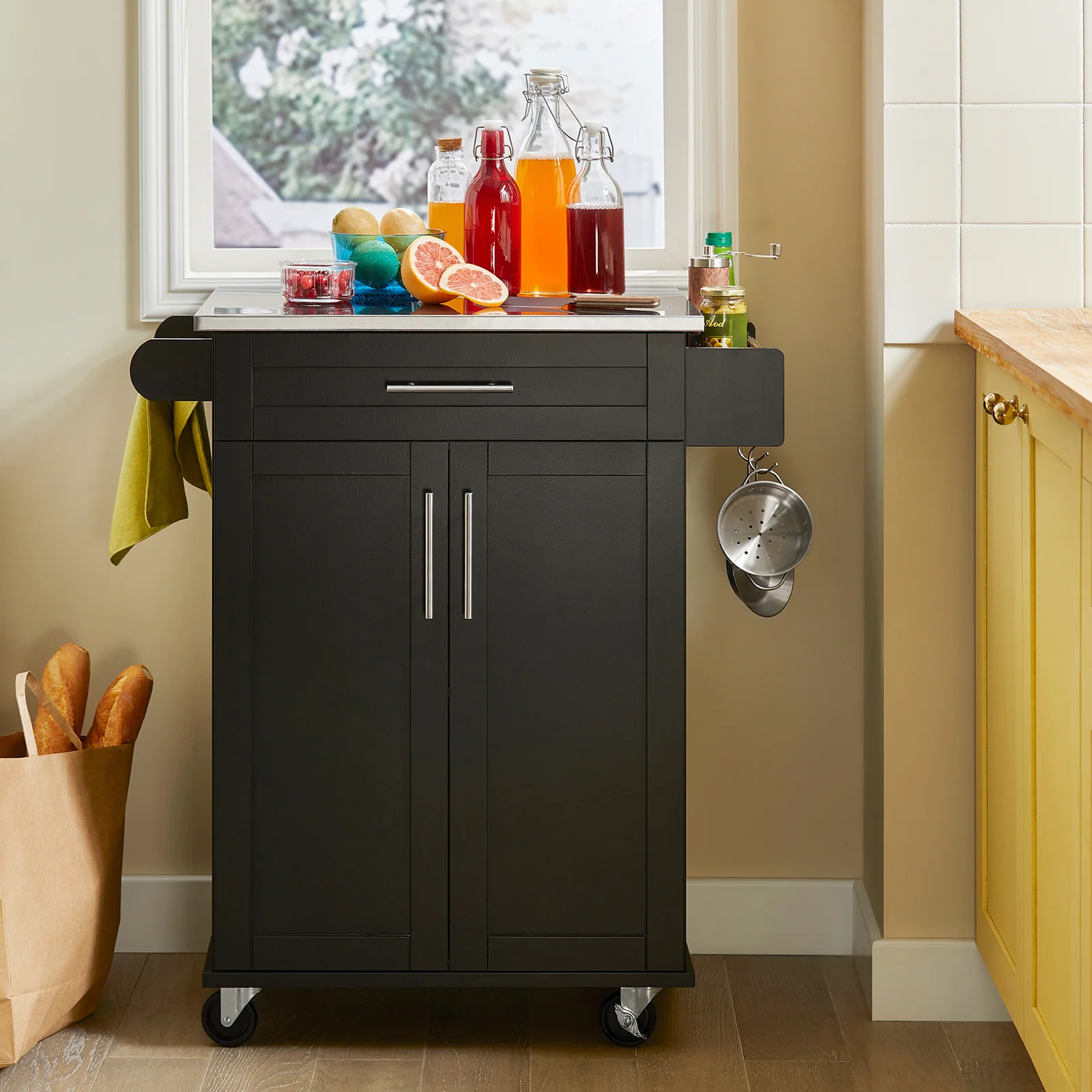 SoBuy FKW110-SCH Carro de Cocina Multiusos con puerta y cajón Tablero de acero inoxidable - Image 4