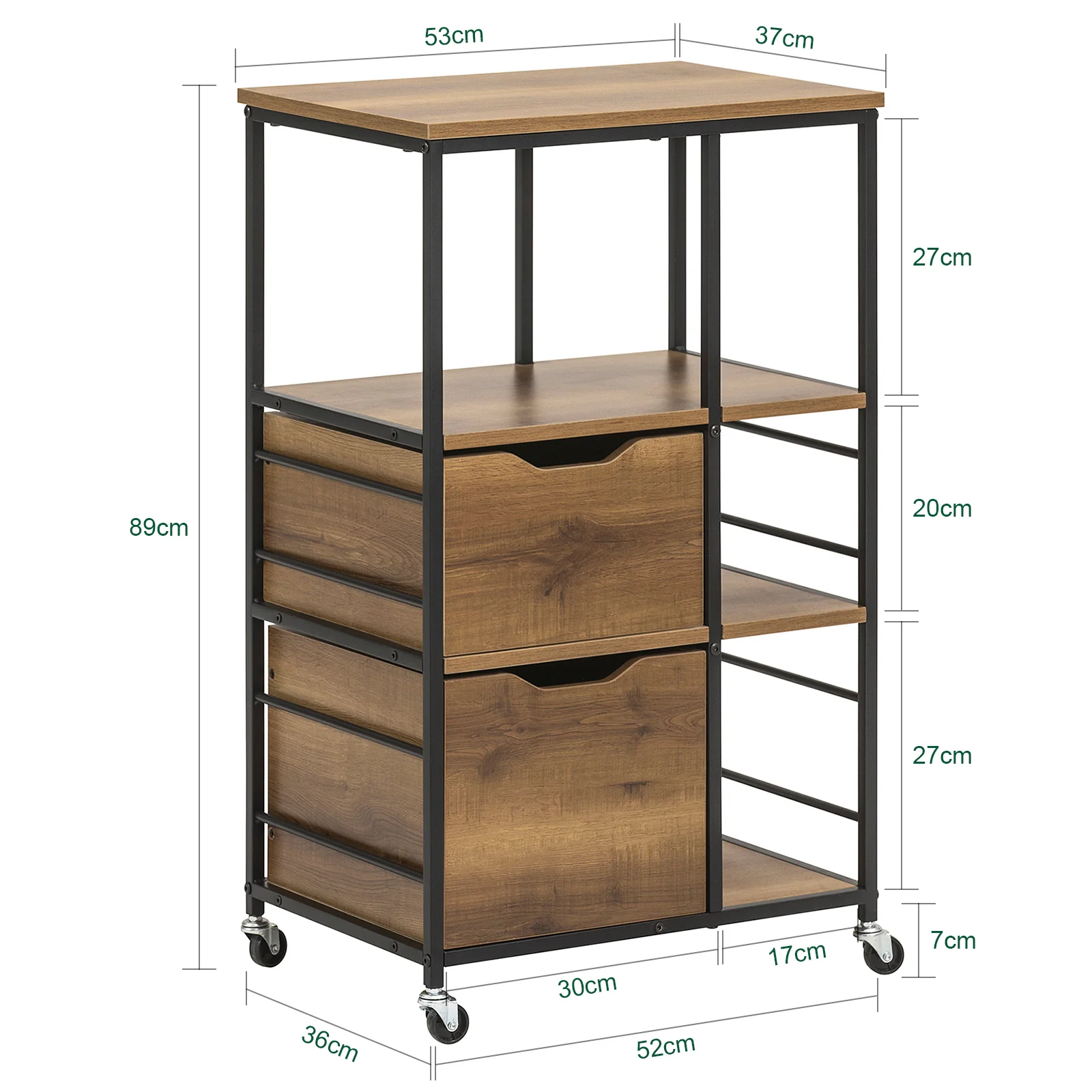 SoBuy FKW111-PF Carro cocina con Ruedas y 3 cajones y 3 Estantes Madera Vintage - Image 3