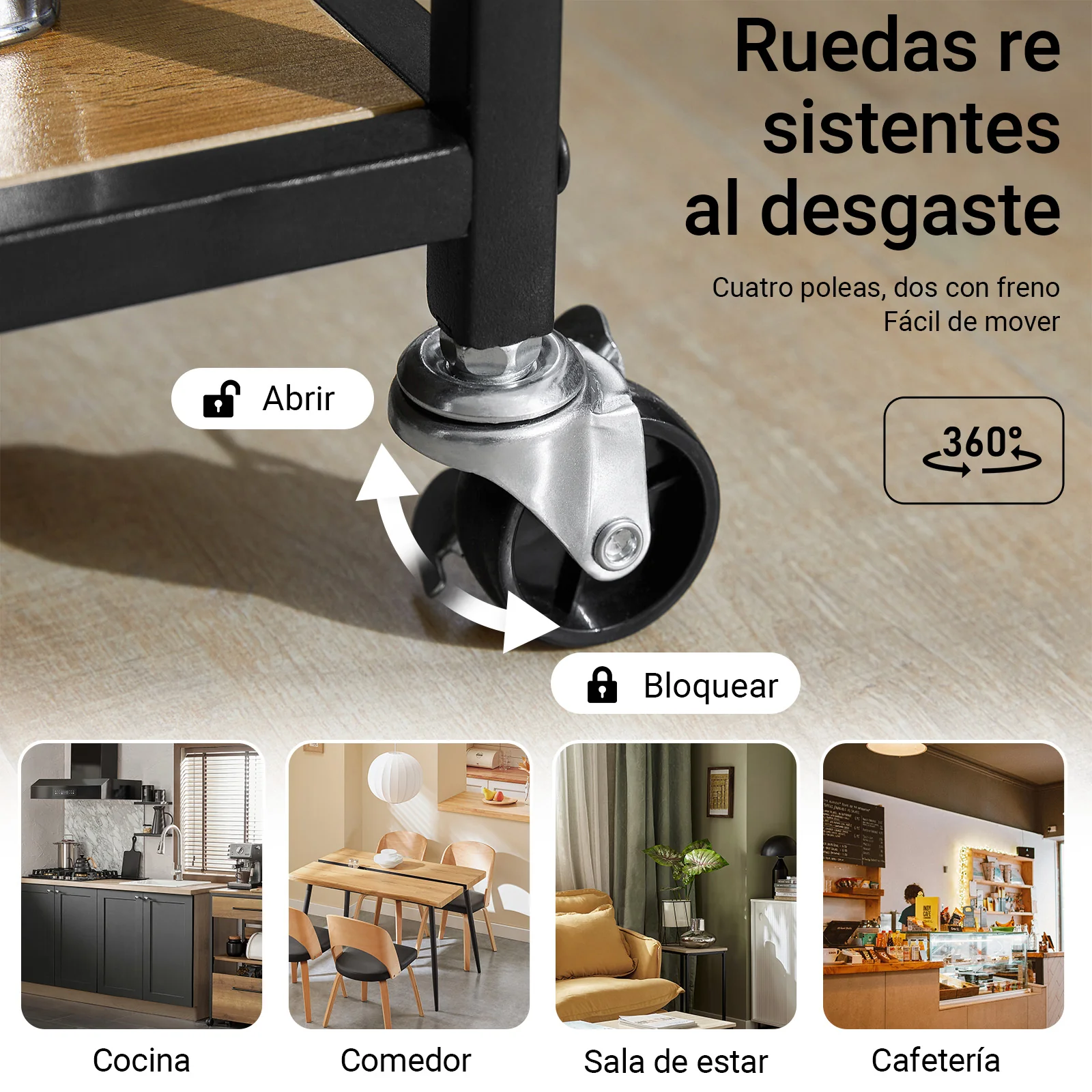 SoBuy FKW111-PF Carro cocina con Ruedas y 3 cajones y 3 Estantes Madera Vintage - Image 7