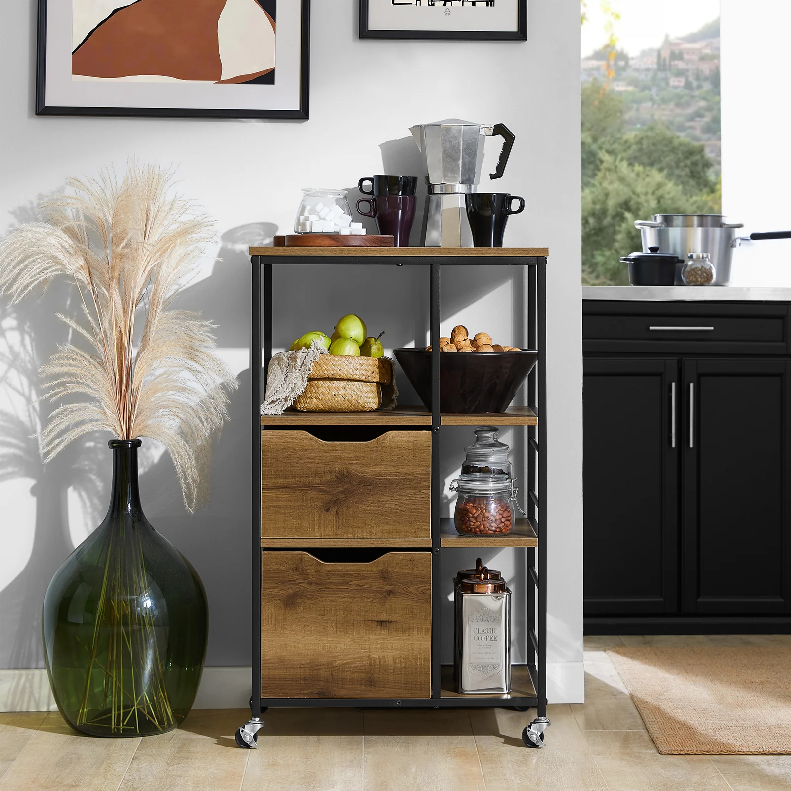 SoBuy FKW111-PF Carro cocina con Ruedas y 3 cajones y 3 Estantes Madera Vintage - Image 8