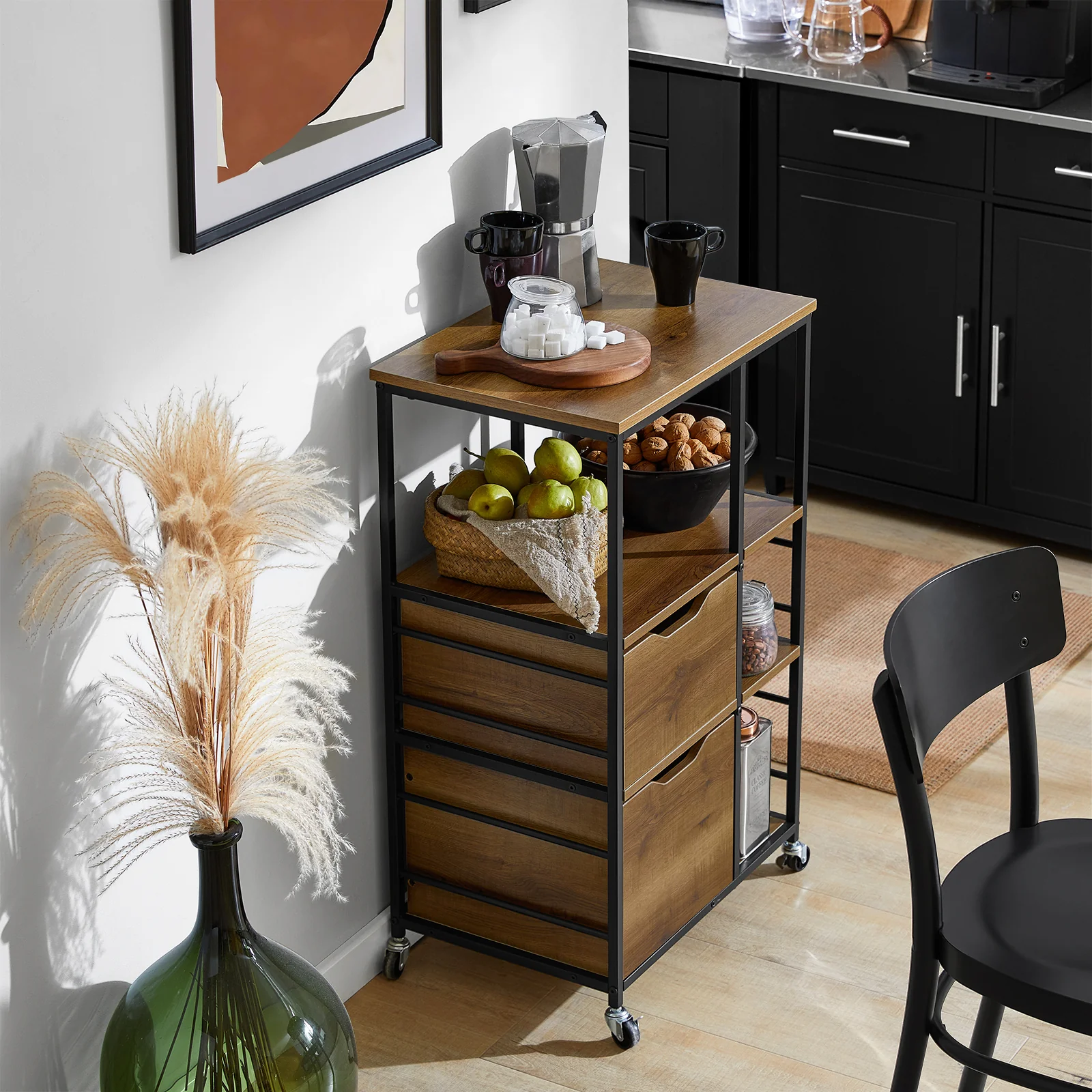 SoBuy FKW111-PF Carro cocina con Ruedas y 3 cajones y 3 Estantes Madera Vintage - Image 9