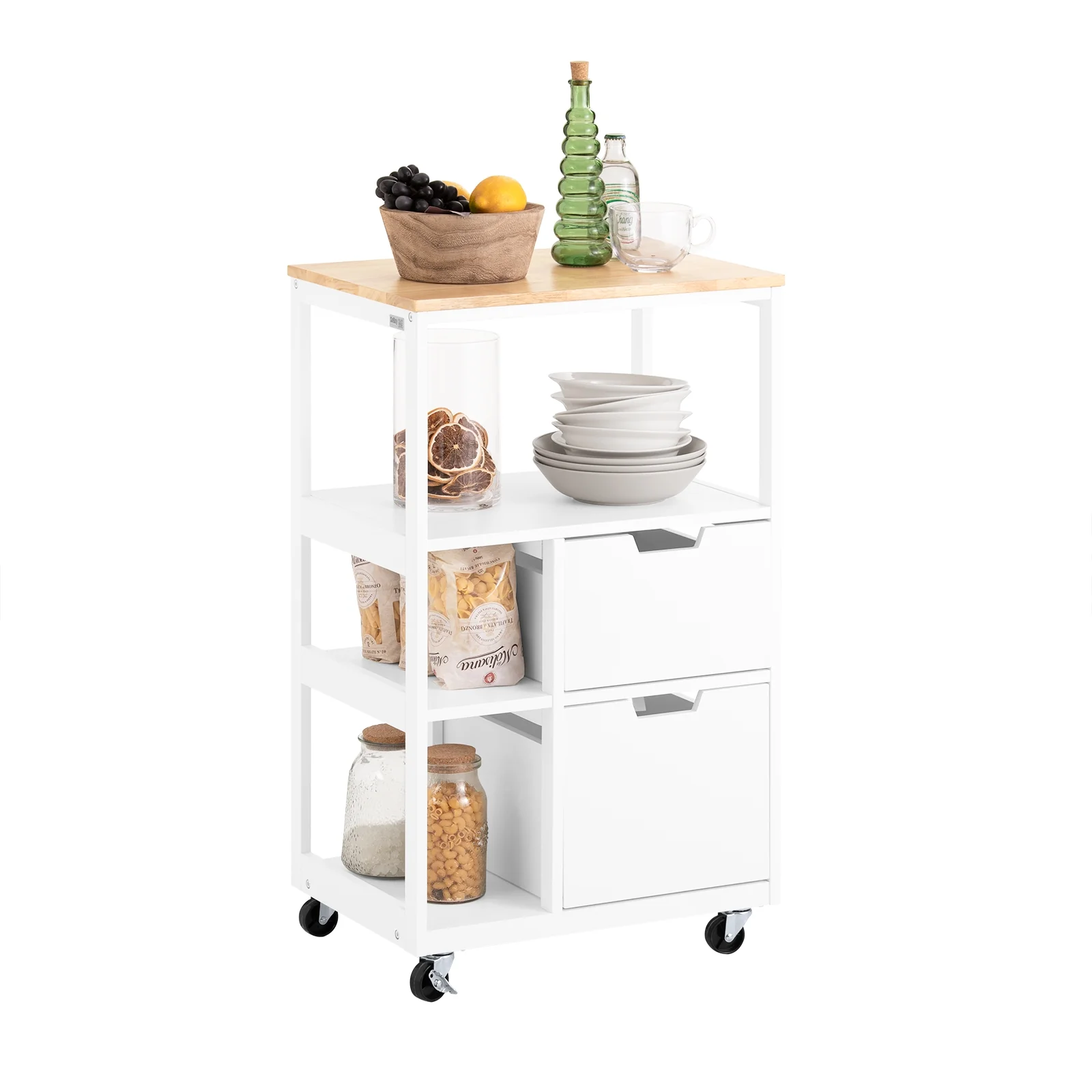 SoBuy FKW111-WN Carro de Almacenamiento con 2 Cajones y 3 Estantes Blanco