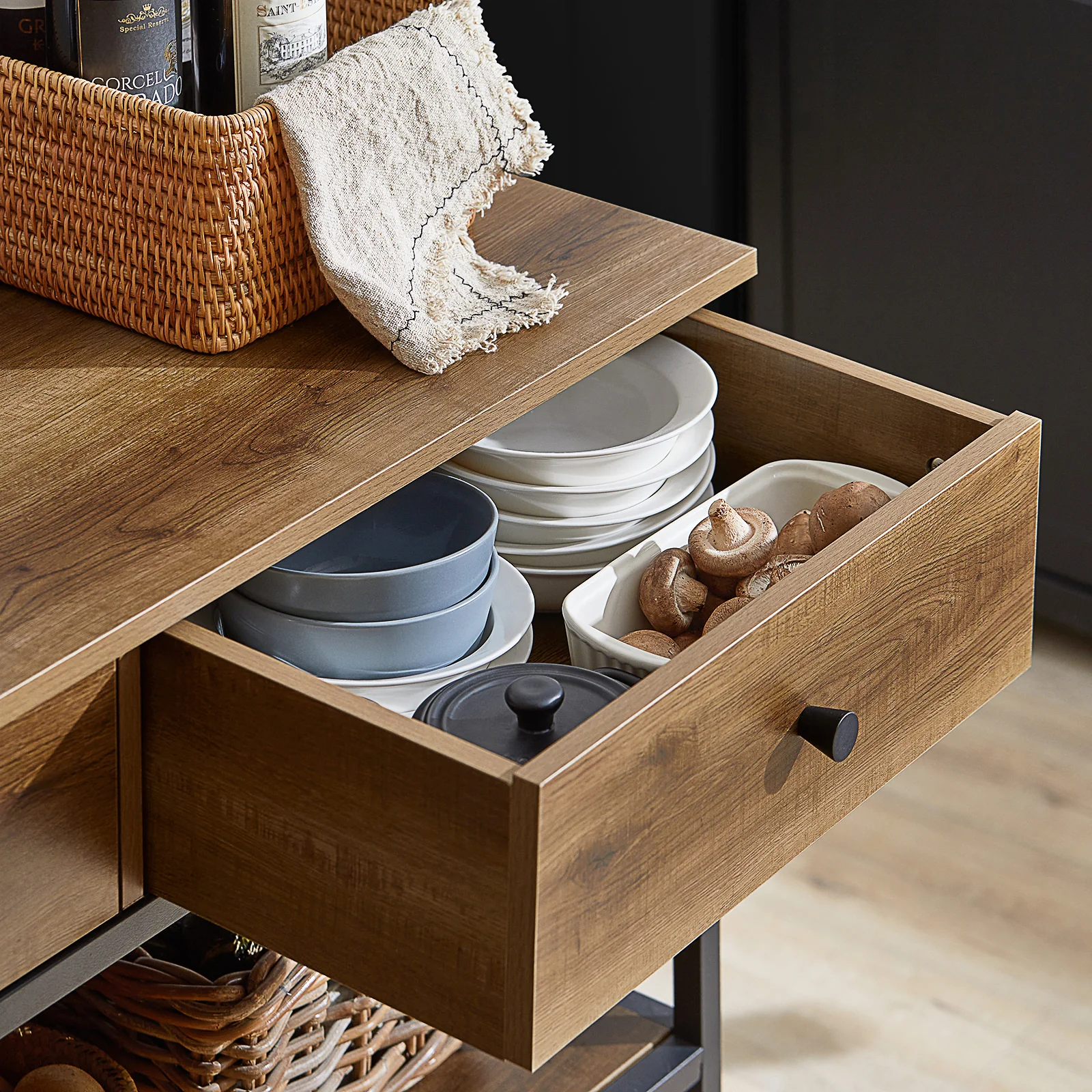 SoBuy FKW112-PF Carro de Cocina 100cm con Ruedas 2 Estantes y 2 Cajones Natural - Image 7