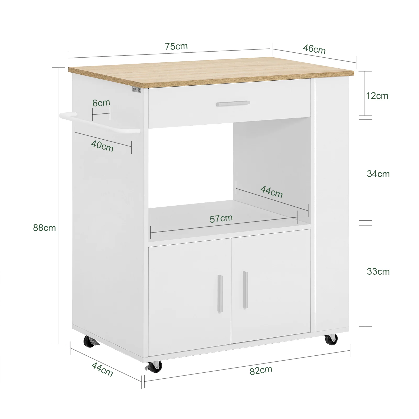 SoBuy FKW113-WN Carrito de Servicio con 3 Estantes laterals 2 Puertas 1 Cajón Blanco - Image 3