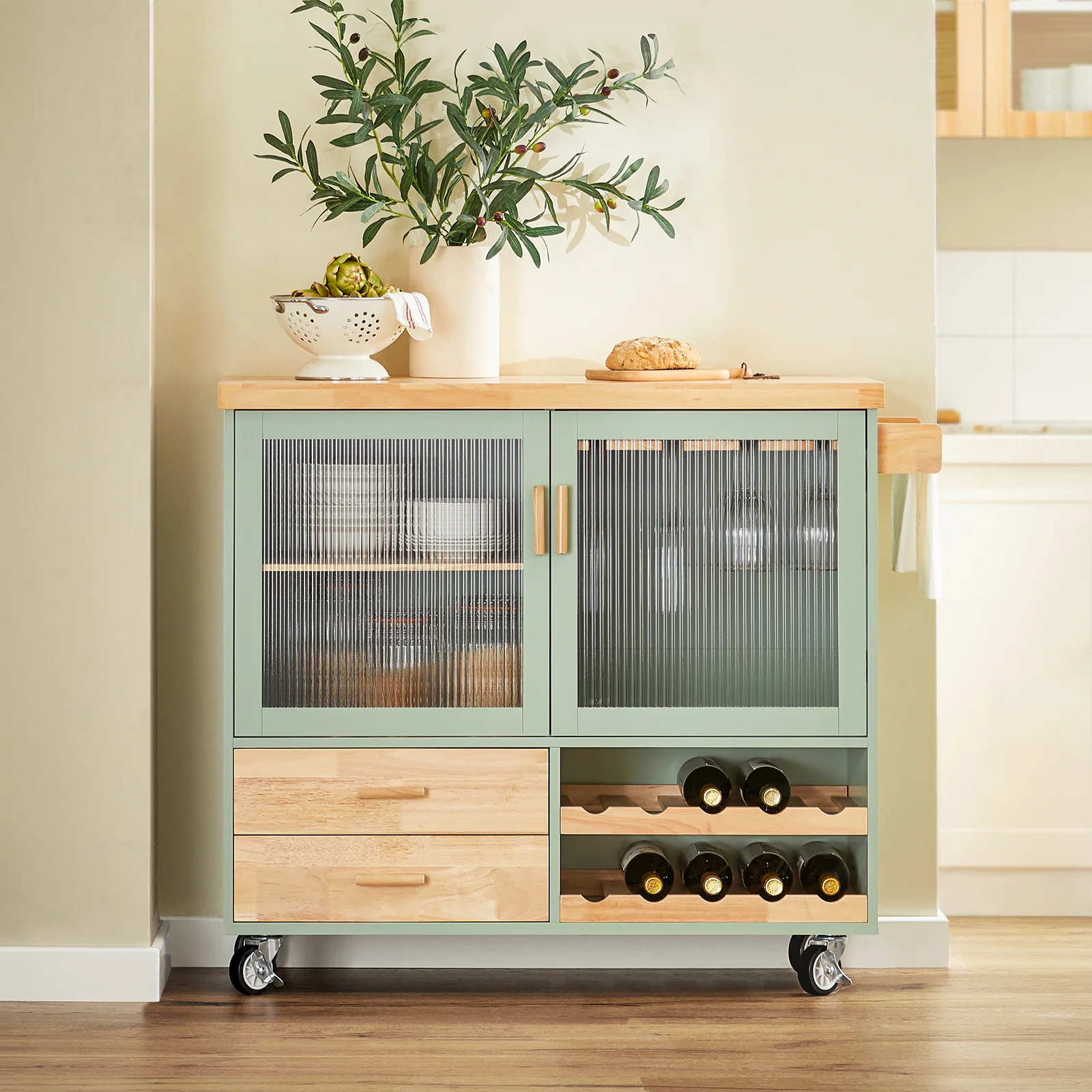 SoBuy FKW114-GR Carrito Auxiliar de Cocina con 2 cajones y 2 Puertas Verde - Image 2