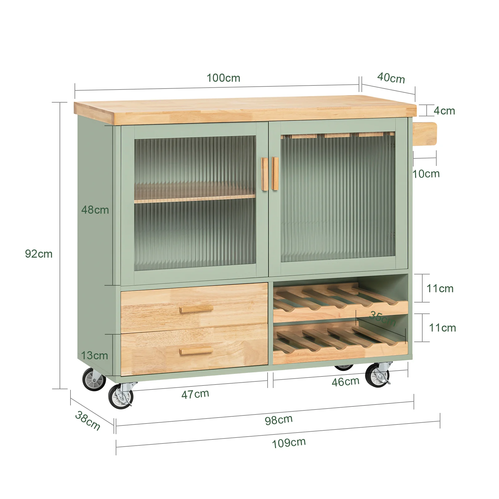 SoBuy FKW114-GR Carrito Auxiliar de Cocina con 2 cajones y 2 Puertas Verde - Image 3