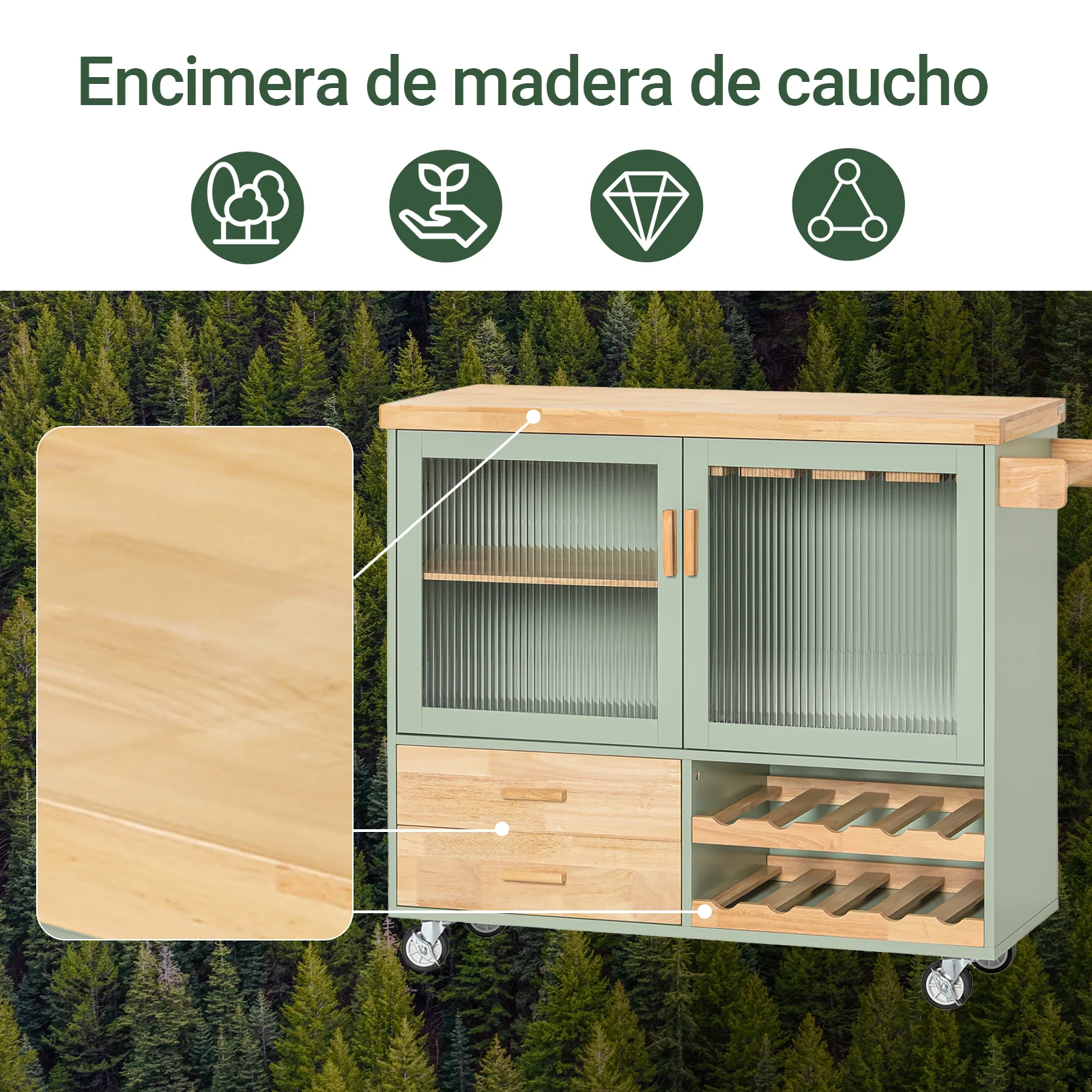 SoBuy FKW114-GR Carrito Auxiliar de Cocina con 2 cajones y 2 Puertas Verde - Image 4