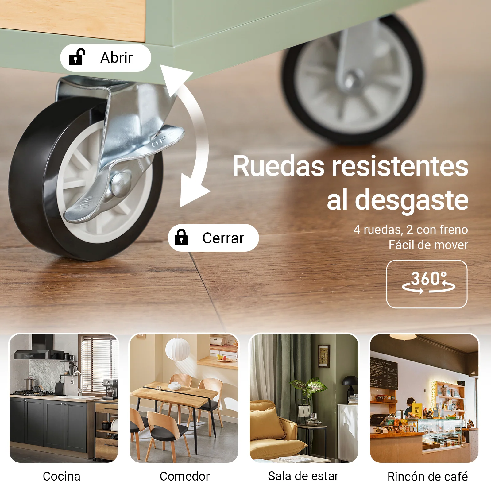 SoBuy FKW114-GR Carrito Auxiliar de Cocina con 2 cajones y 2 Puertas Verde - Image 6