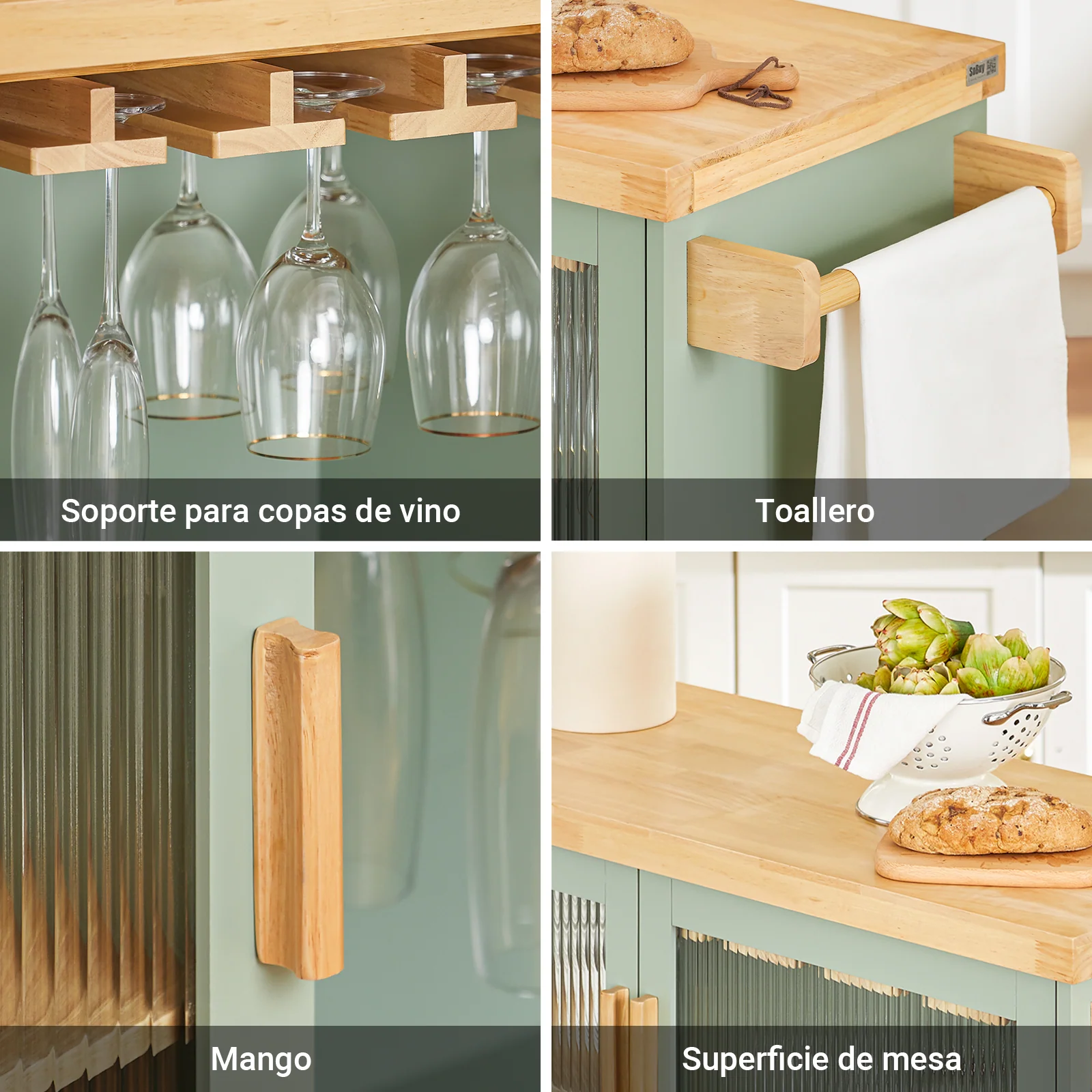 SoBuy FKW114-GR Carrito Auxiliar de Cocina con 2 cajones y 2 Puertas Verde - Image 8