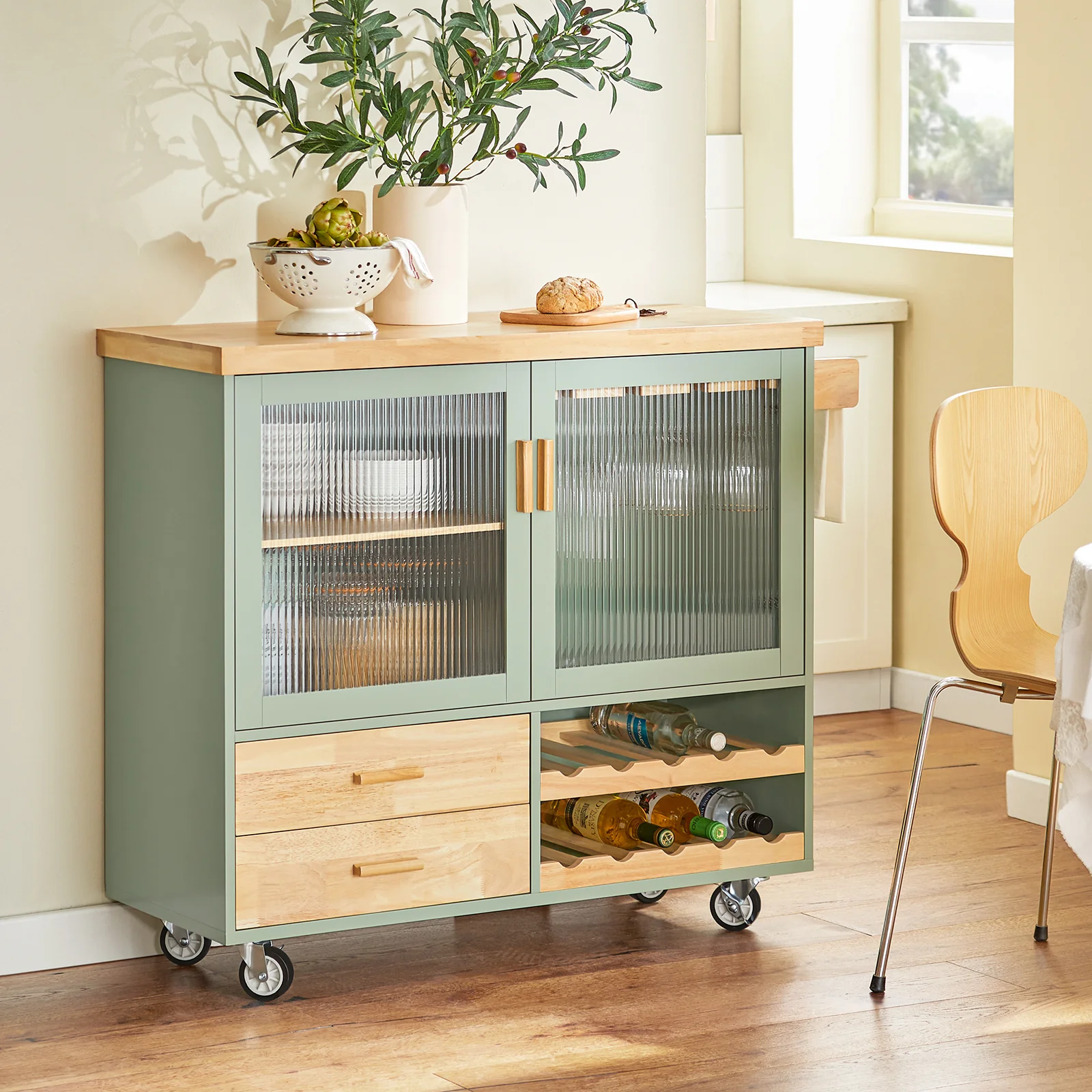SoBuy FKW114-GR Carrito Auxiliar de Cocina con 2 cajones y 2 Puertas Verde - Image 9