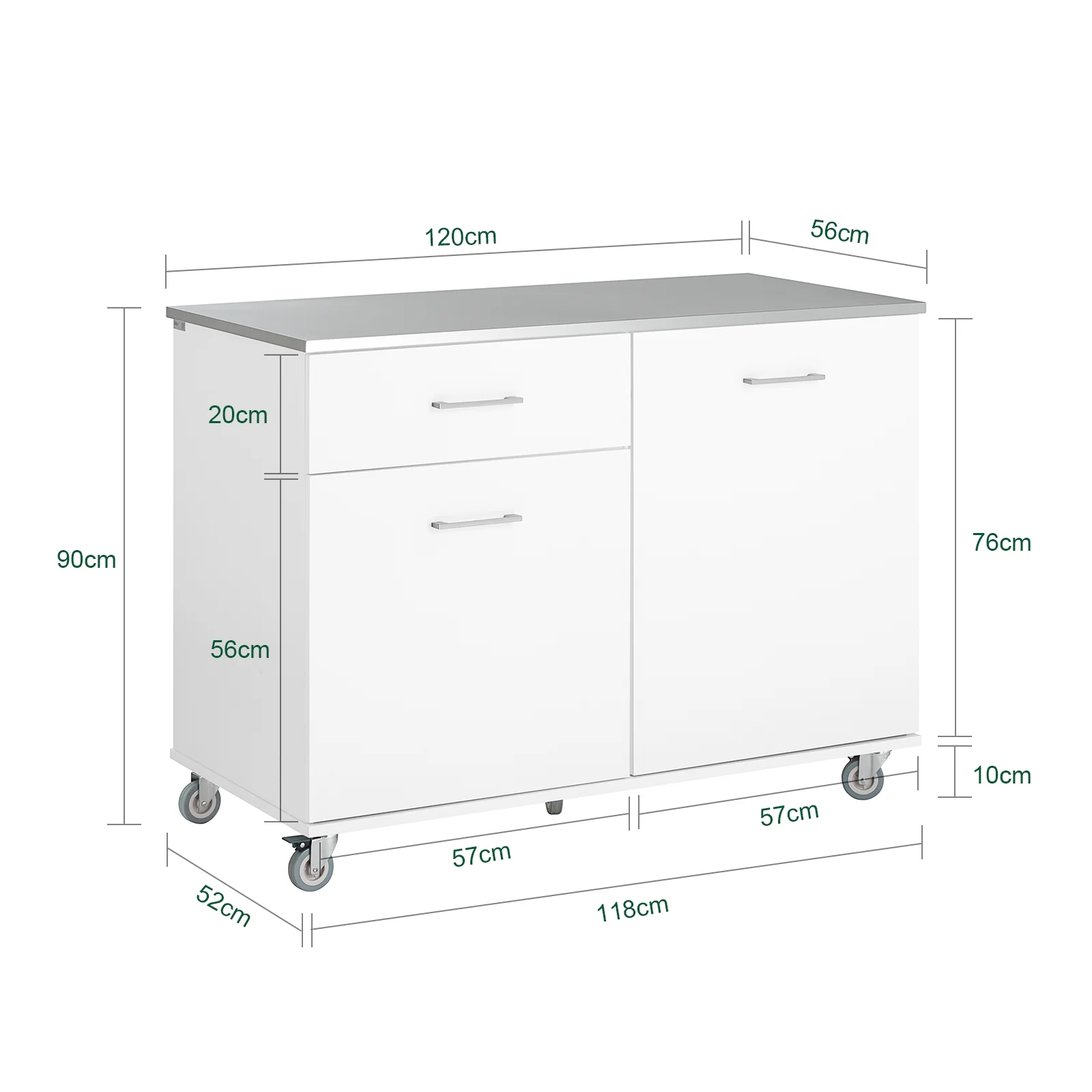 SoBuy FKW117-W Isla de Cocina móvil con 1 Cajón y 2 Puertas 120 x 56 x 90 cm Blanco - Image 3