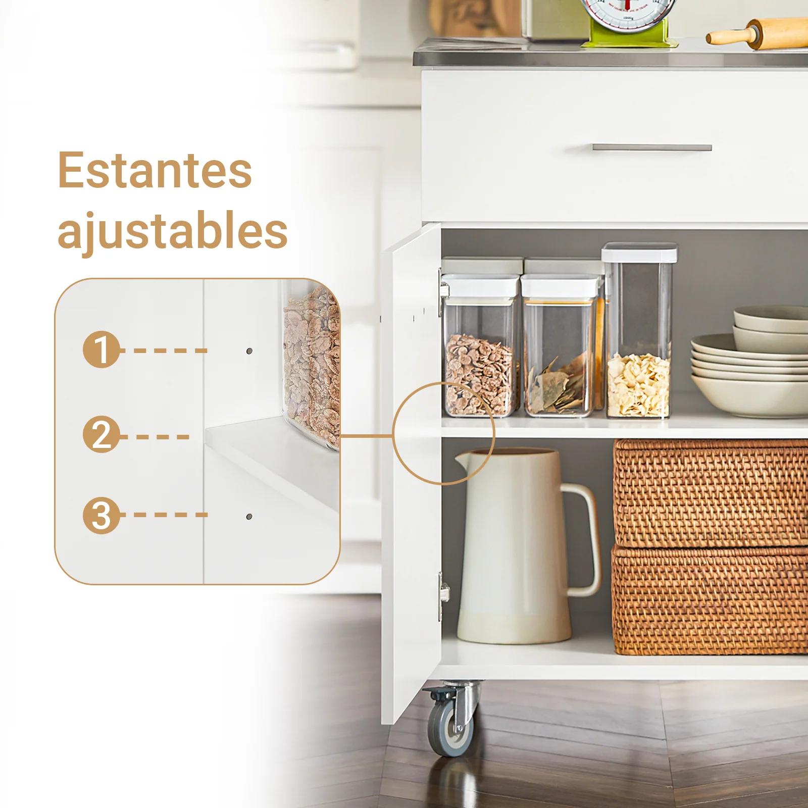 SoBuy FKW117-W Isla de Cocina móvil con 1 Cajón y 2 Puertas 120 x 56 x 90 cm Blanco - Image 5