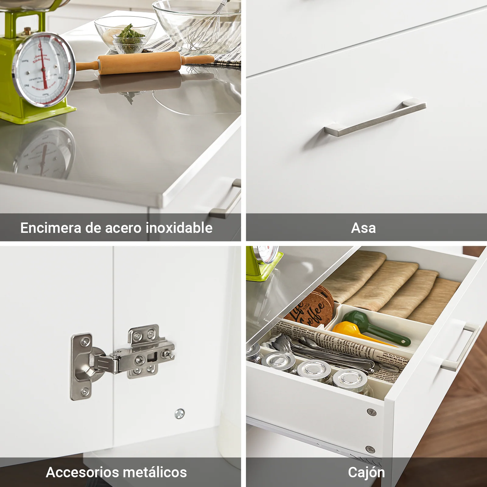 SoBuy FKW117-W Isla de Cocina móvil con 1 Cajón y 2 Puertas 120 x 56 x 90 cm Blanco - Image 7