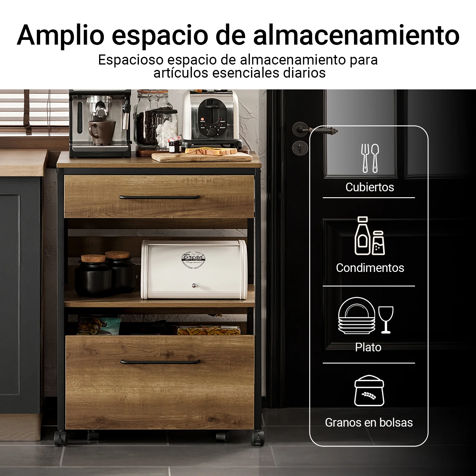 SoBuy FKW118-PF Carro de Cocina con 1 cajón móvil Madera Vintage - Image 2