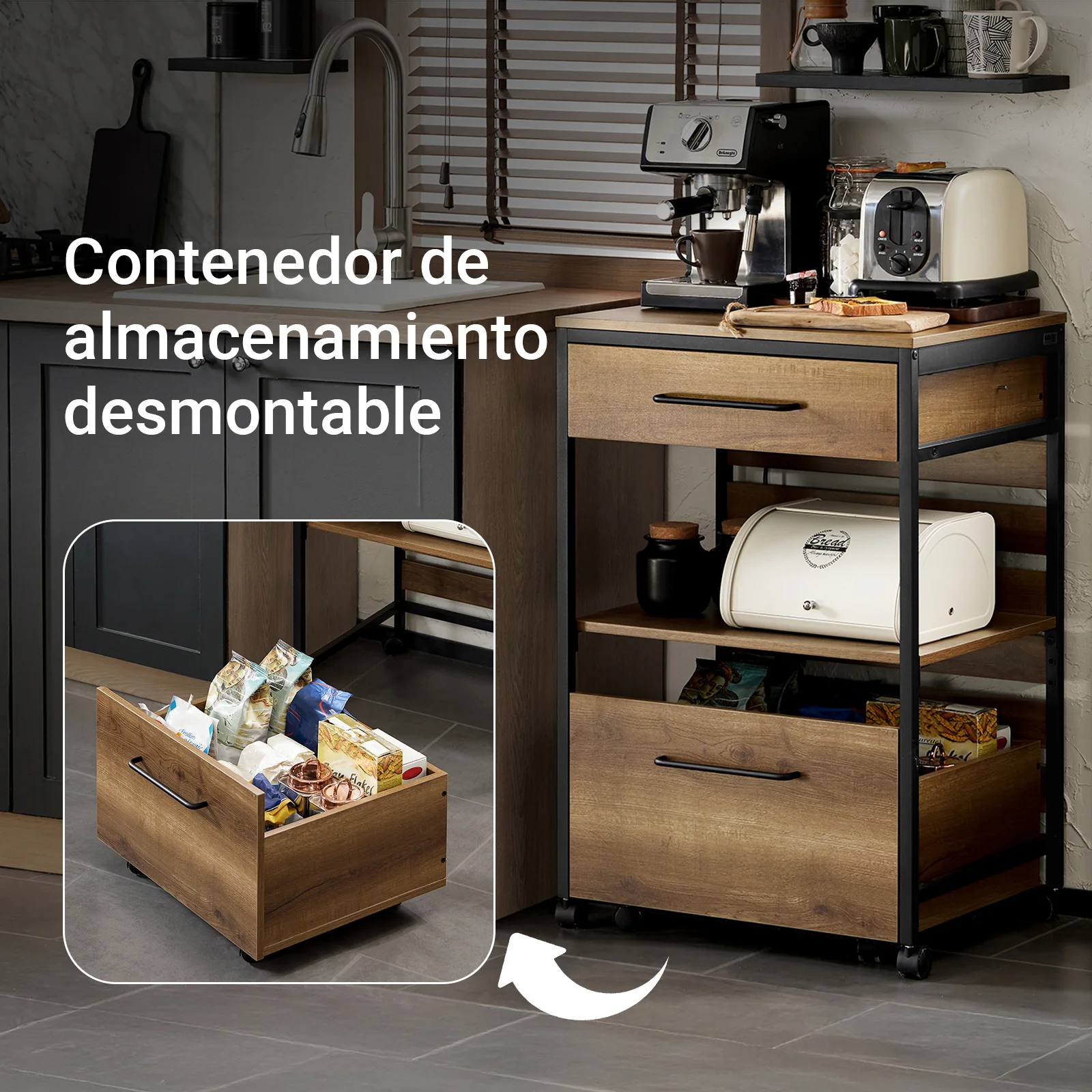 SoBuy FKW118-PF Carro de Cocina con 1 cajón móvil Madera Vintage - Image 4